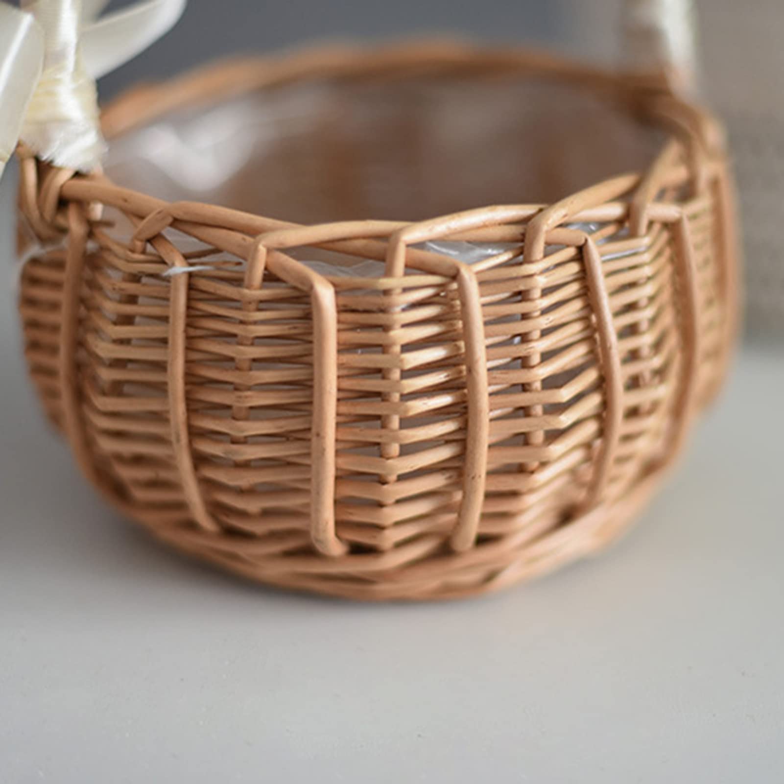 White Woven Wicker Flower Basket - Handheld Wedding Flower Girl Basket, Decorative Storage Basket for Home & Picnic | Perfect for Weddings, Parties, and Outdoor Gatherings