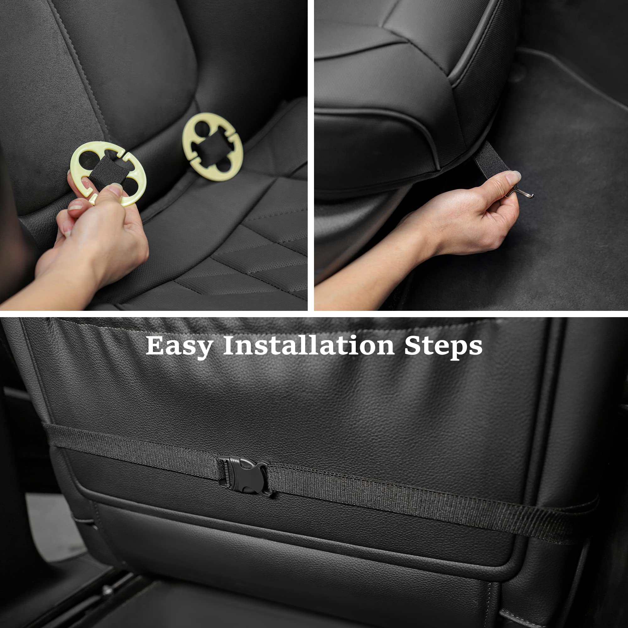 JOJOBAY 2-Pack Premium Leather Car Seat Covers - Padded & Anti-Slip Front Bottom Seat Protectors Fits 95% Vehicles (Beige, 2PC) | Comfort & Protection for Daily Commute, Road Trips & Family Cars