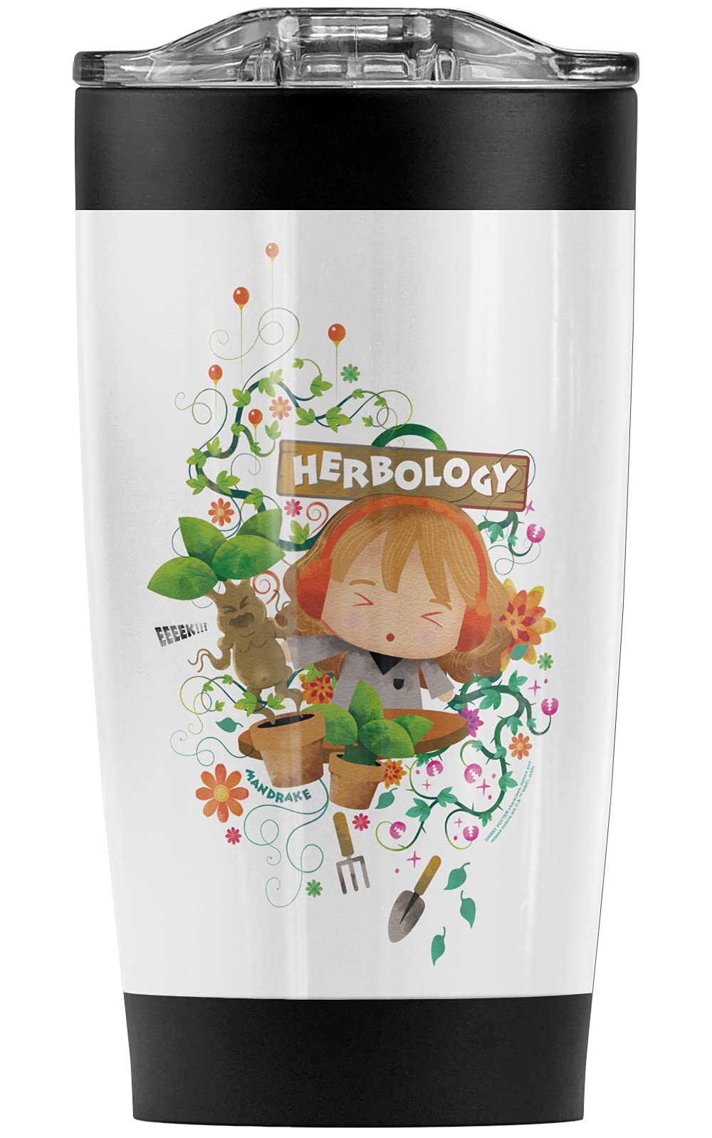Harry Potter Herbology Hermione Mandrake Chibi Stainless Steel Tumbler 20oz - Vacuum Insulated Double Wall Coffee Travel Mug with Leakproof Sliding Lid | Keeps Hot & Cold Beverages Perfect Temperature | Great for Office, School, Road Trips & Gift Giving