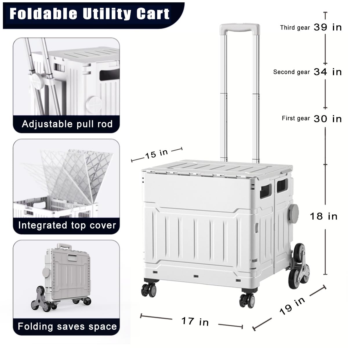 Foldable Utility Cart with Stair Climbing Wheels - Portable Hand Truck with Aluminum Alloy Telescoping Handle for Groceries, Books, Tools & Supplies | Ideal for Shopping, Moving & Warehouse Use