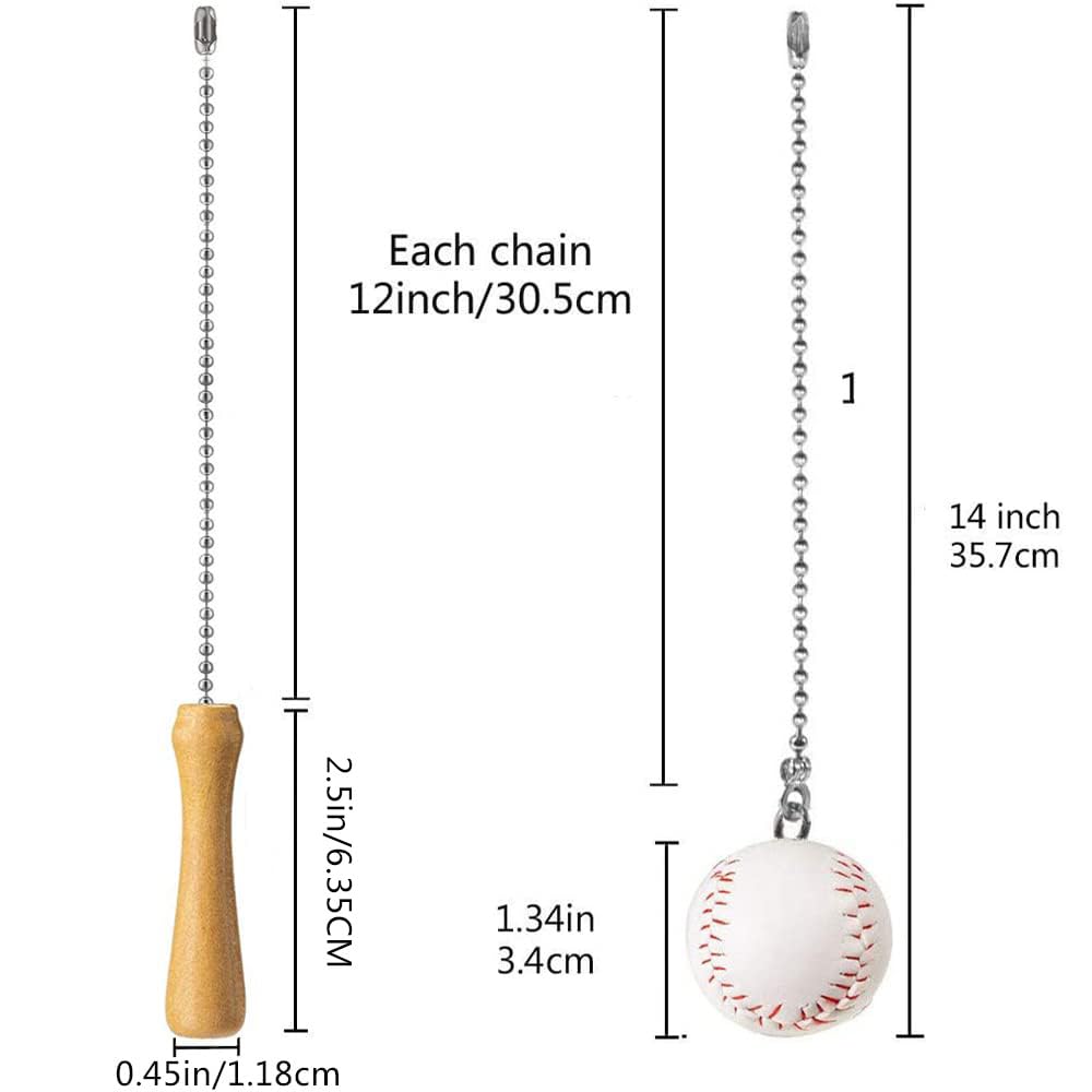 Baseball and Baseball Bats Ceiling Fan Pull Chain Ornaments Extender - 12