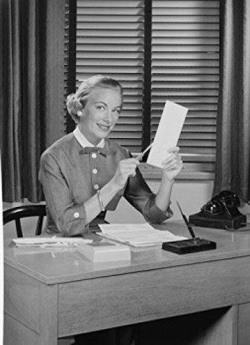 Professional Secretary at Desk Opening Letter Poster Print - 18x24 Inches - Office Decor, Business Wall Art, Motivational Workplace Artwork