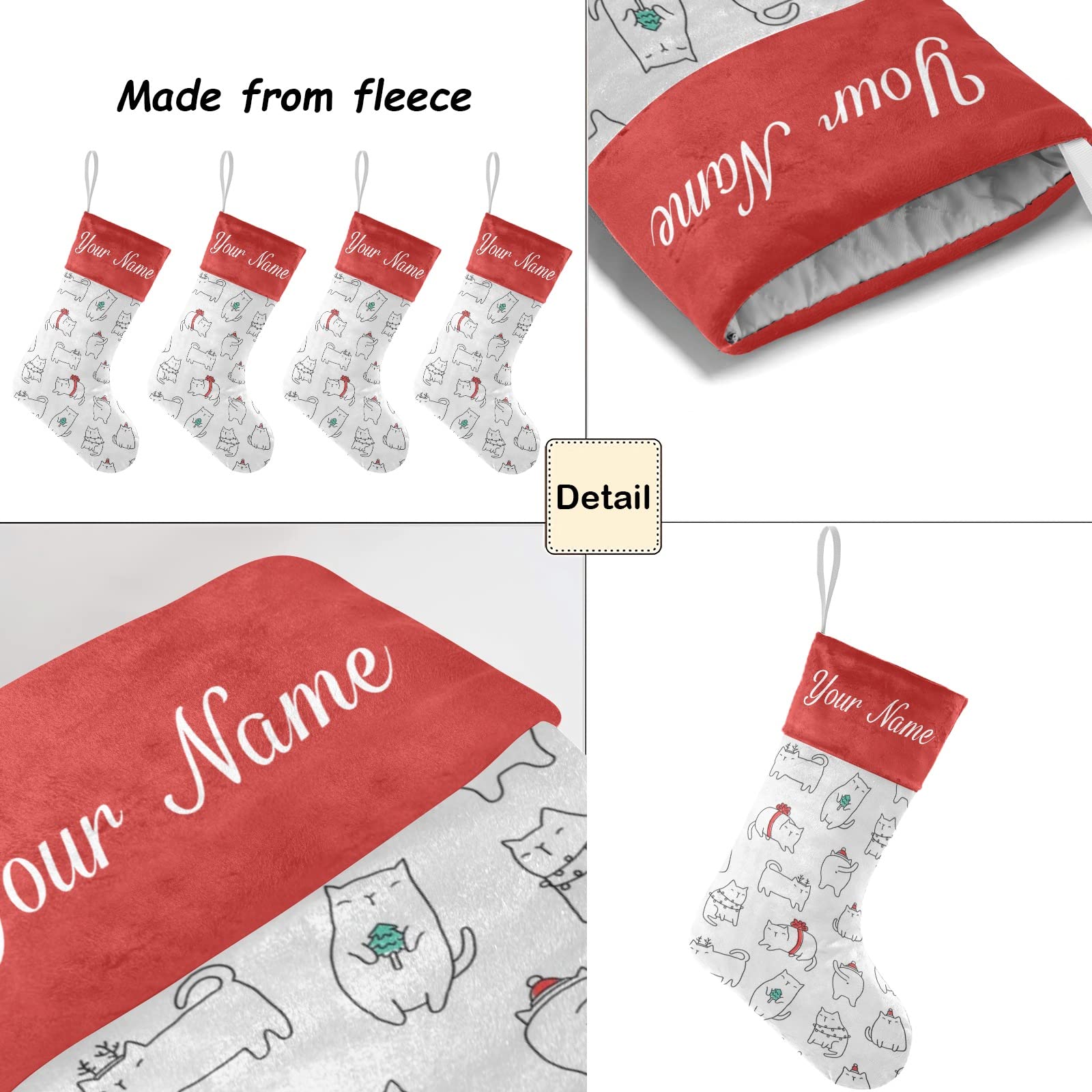 Personalized Christmas Cat Stockings - Custom Name Holiday Socks for Family, Party & Home Decor (17.52 x 7.87 Inch) - Perfect for Fireplace Mantel, Gift Exchange & Festive Holiday Decorations