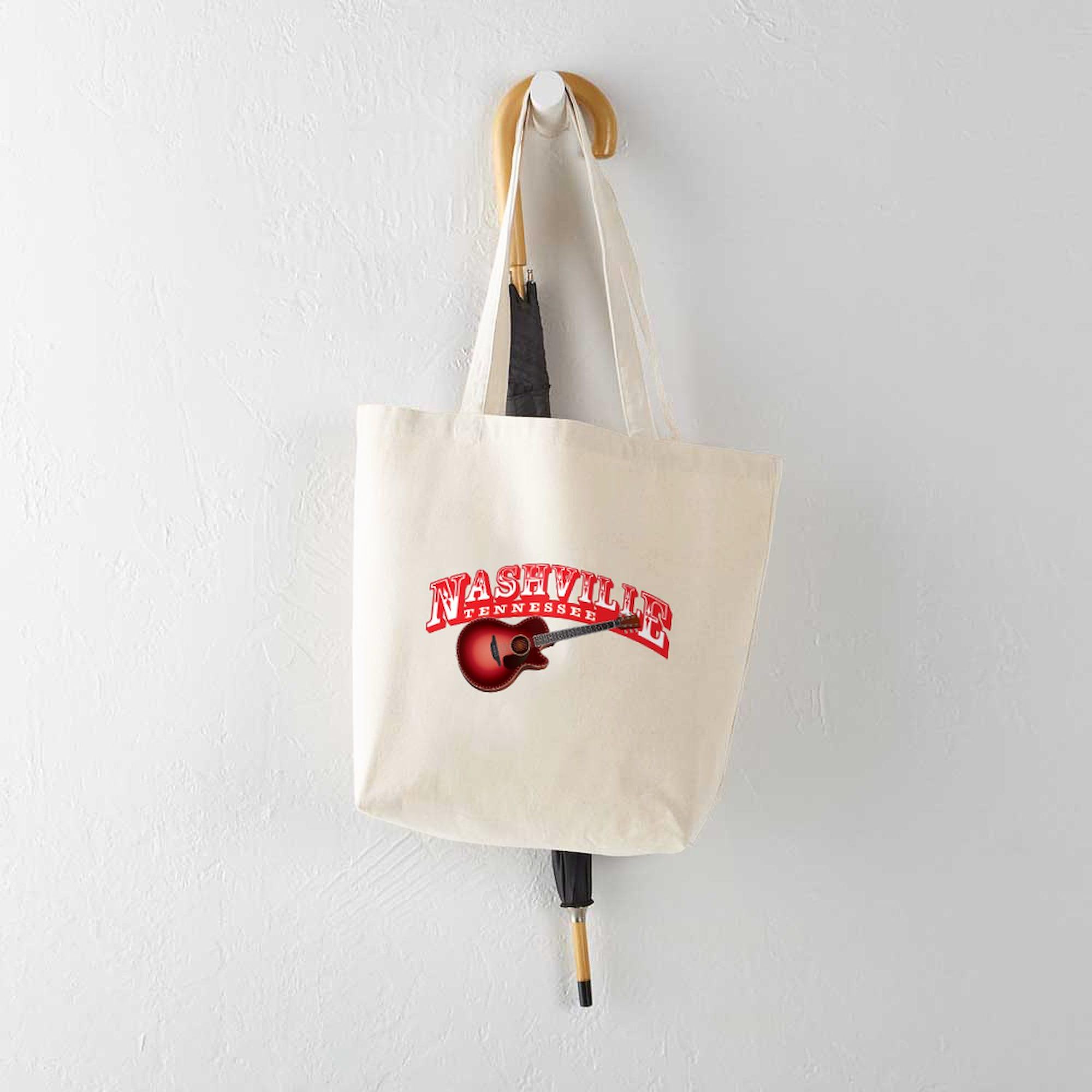 Nashville Guitar Tote Bag - Natural Canvas Reusable Shopping Bag for Music Lovers | Perfect for Groceries, Beach Trips & Concert Merch