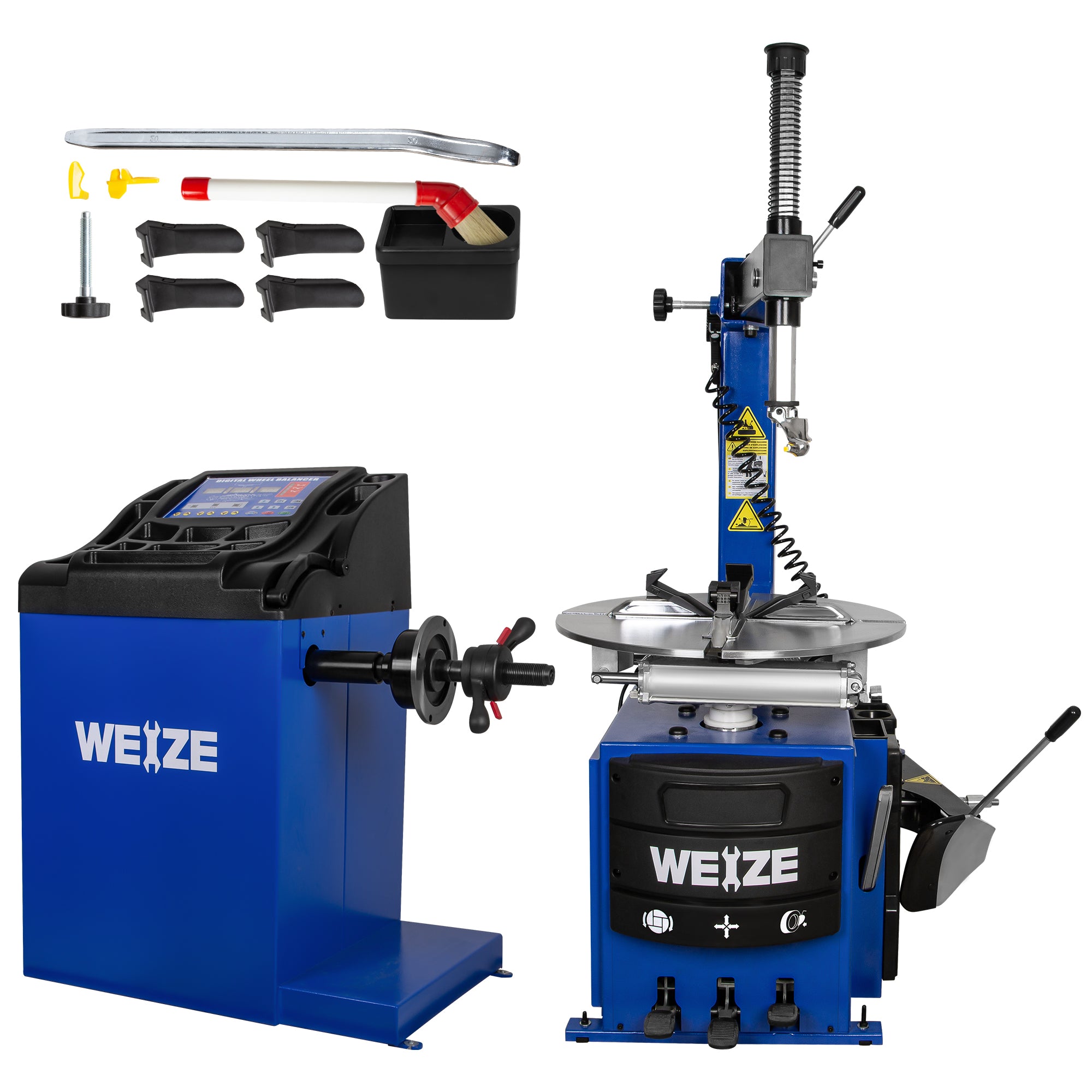 WEIZE 2.0 HP Swing Arm Tire Changer & Wheel Balancer Combo - Professional Automotive Tire Machine for Car, Truck & Motorcycle Repair Shops & Home Garages