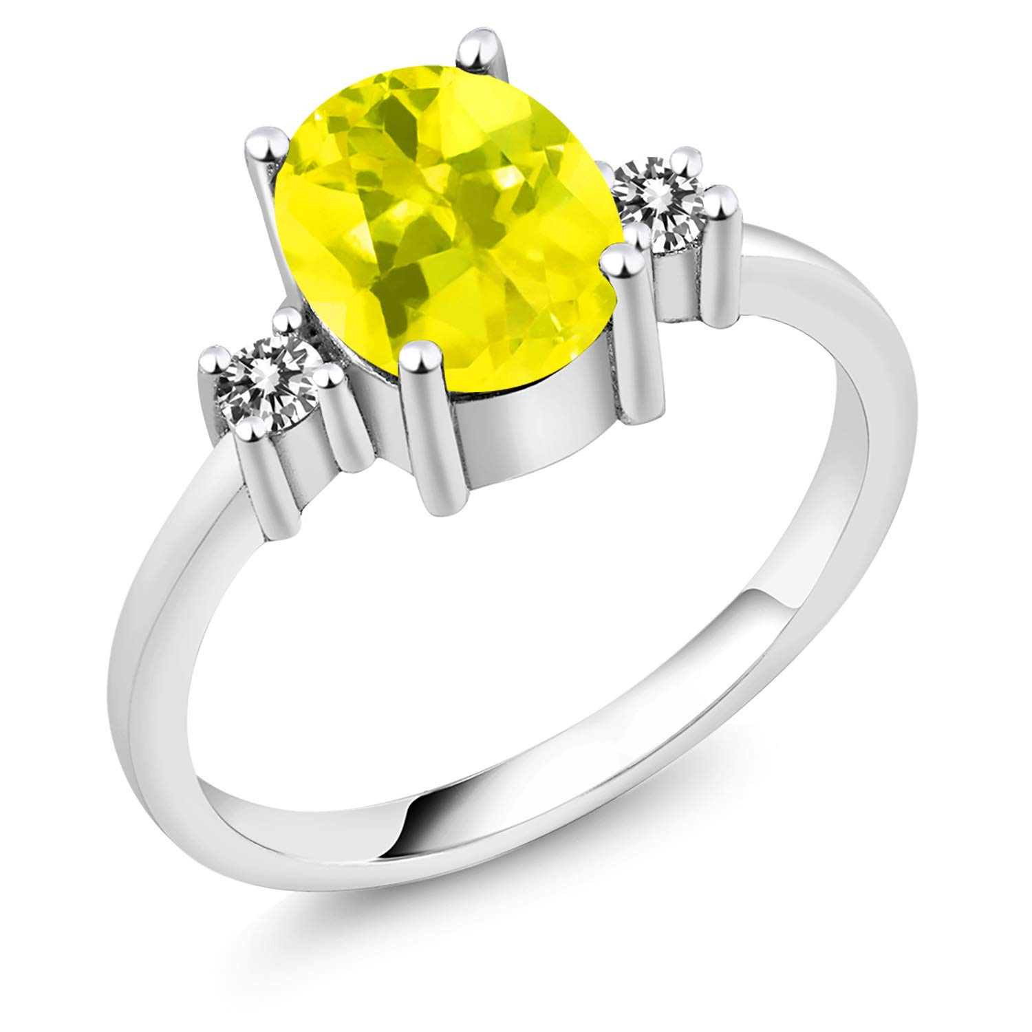 2.43 Ct Oval Canary Mystic Topaz & White Diamond 925 Sterling Silver Ring for Women | Elegant Engagement, Wedding, Anniversary Gift | Gem Stone King Jewelry