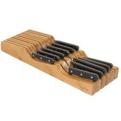 Bamboo Knife Organizer for Kitchen Drawer - Premium Knife Storage Tray with Slots for Knives, Forks, Spoons - Perfect for Home, Restaurant, and Office Use