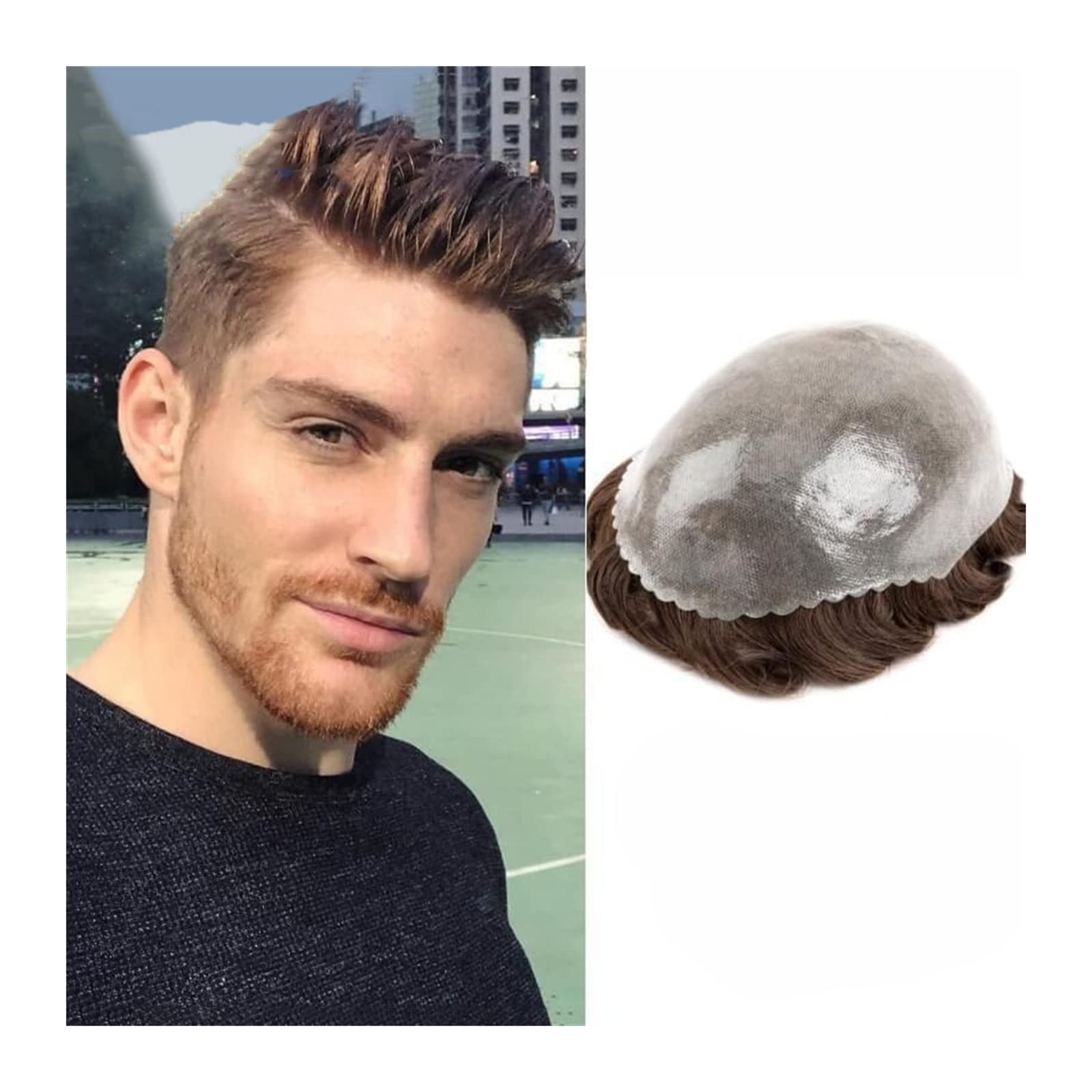 Premium Men's Toupee Human Hair System - 0.08mm PU Skin Base, 7.5 Inch Natural Hairline, Durable Wig for Thinning Hair (Color: 1B10#) - Perfect for Daily Wear, Special Occasions & Hair Loss Solutions