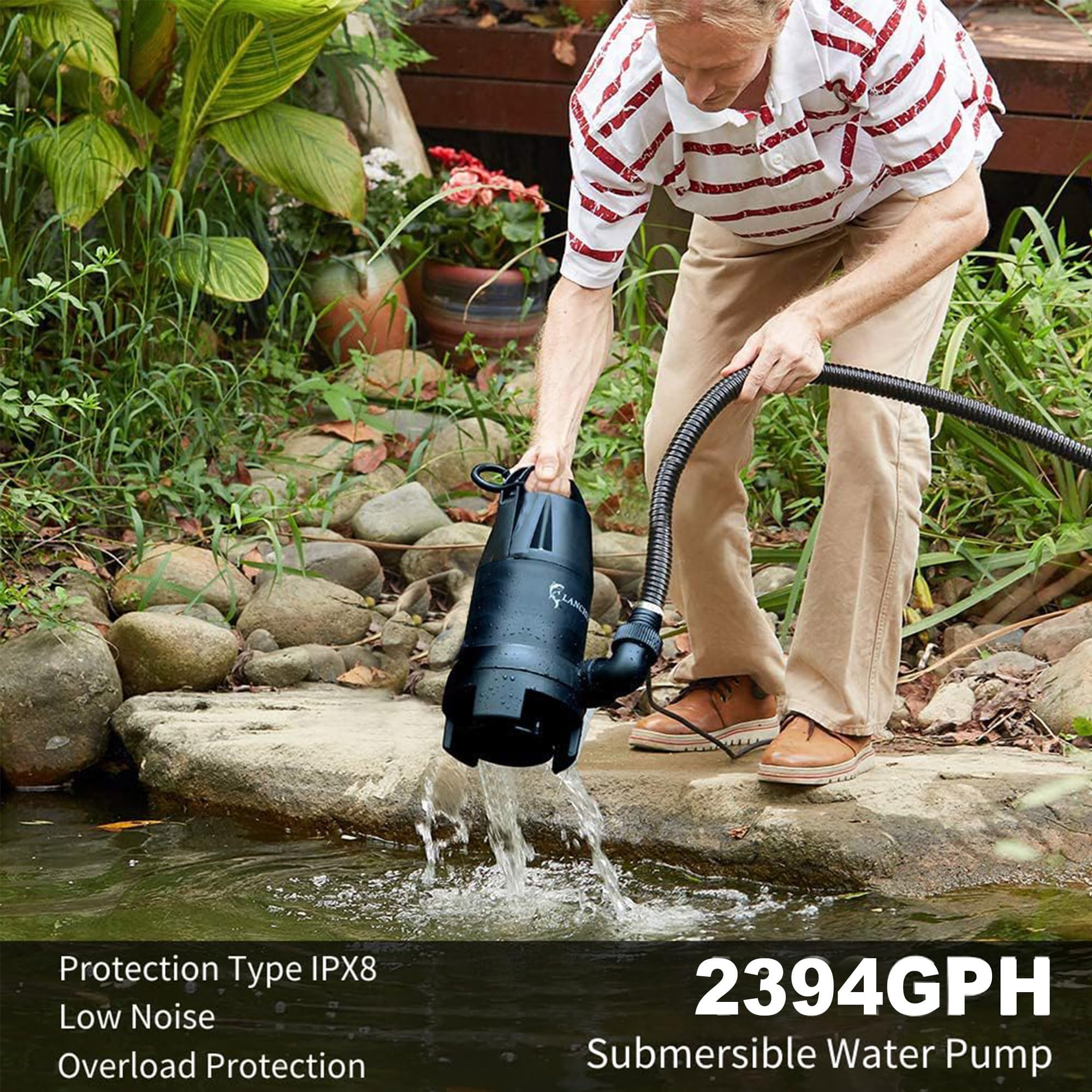 1/2HP Submersible Sump Pump - 2394GPH High Capacity Water Pump with 3/4