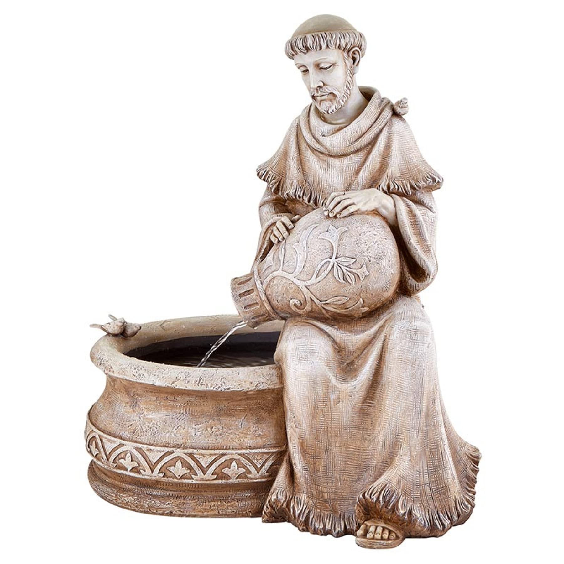Needzo Saint Francis Stone Resin Garden Fountain Statue - 24 Inch Outdoor Patio Decor for Garden, Yard, and Landscape | Perfect for Meditation Spaces and Backyard Relaxation