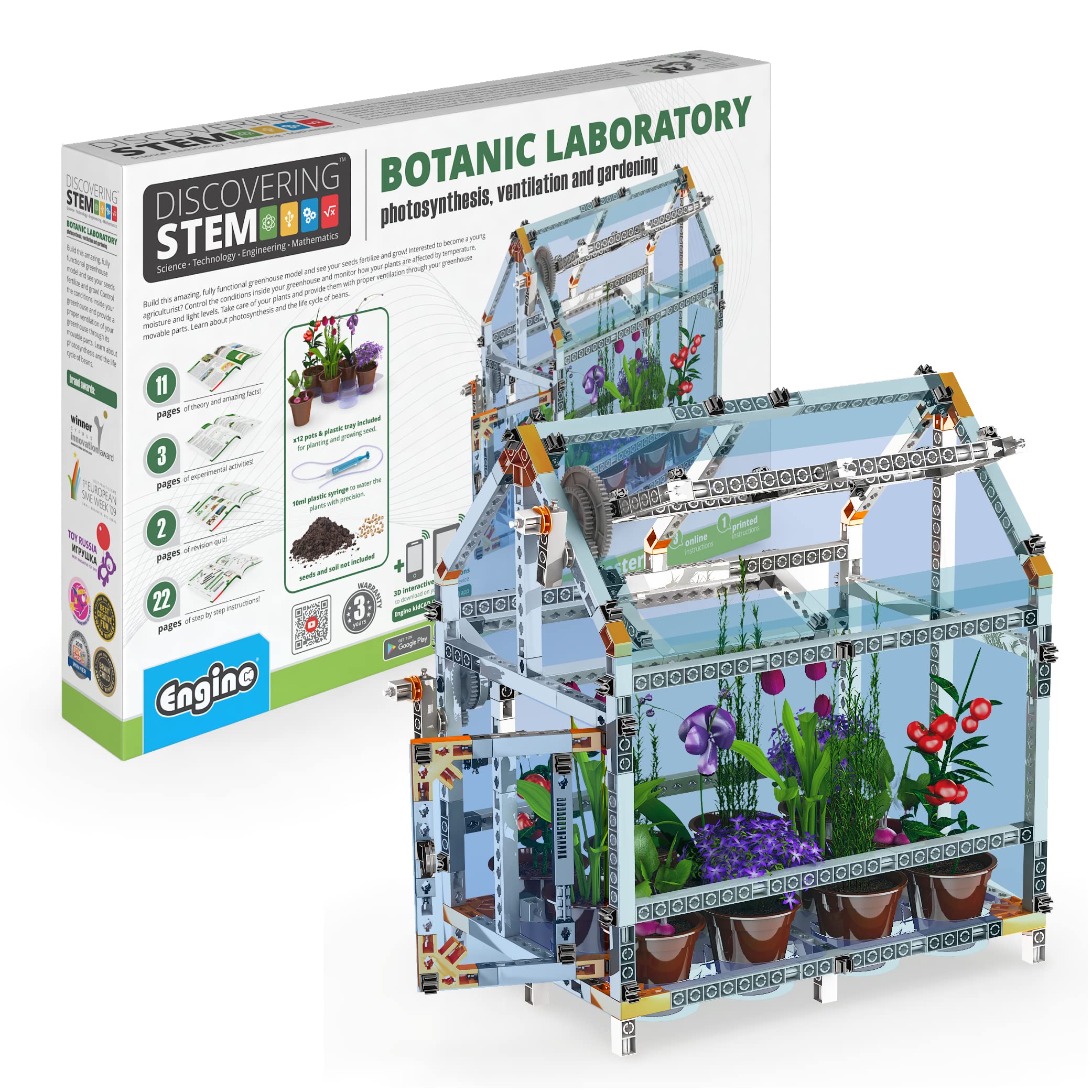 Engino STEM Construction Toys for Kids 9+ | Botanic Laboratory with Fully Functional Greenhouse Kit | Science Experiment Gifts for Boys & Girls | Educational Gardening Activities for Indoor & Outdoor Learning