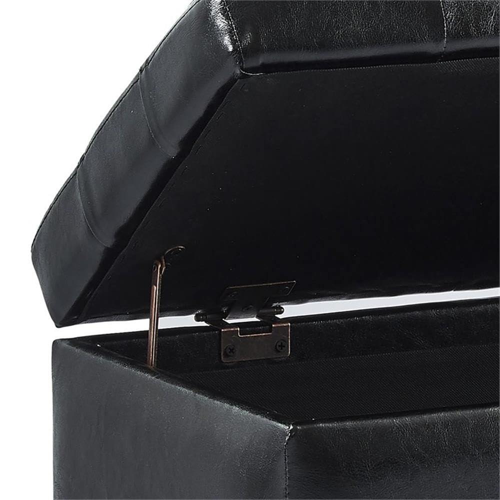 Black Upholstered Storage Ottoman with Lift Top - Modern Footrest Bench for Living Room, Bedroom & Office - Extra Seating & Hidden Storage Space