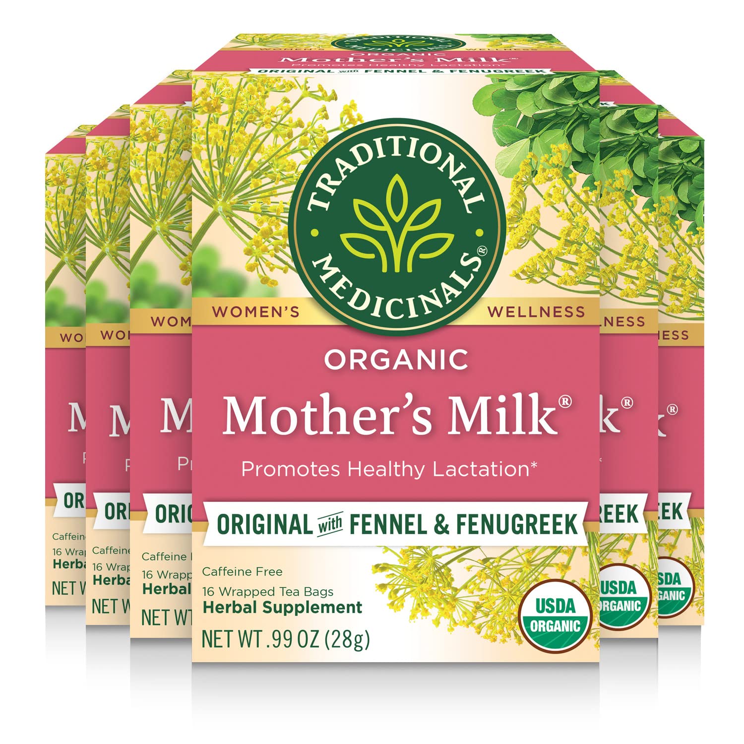 Organic Mother's Milk Herbal Tea for Breastfeeding - 6 Pack (96 Tea Bags) | Traditional Medicinals Lactation Support | Herbal Tea for Nursing Moms & Postpartum Care | Perfect for Daily Relaxation & Milk Production Boost