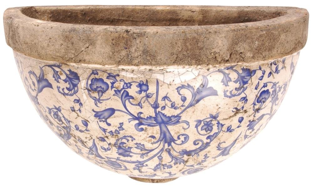 Esschert Design USA Ceramic Wall Planter - Blue & White Handmade Flower Pot for Indoor/Outdoor Garden Decor - Perfect for Balcony, Patio, and Home Wall Decoration