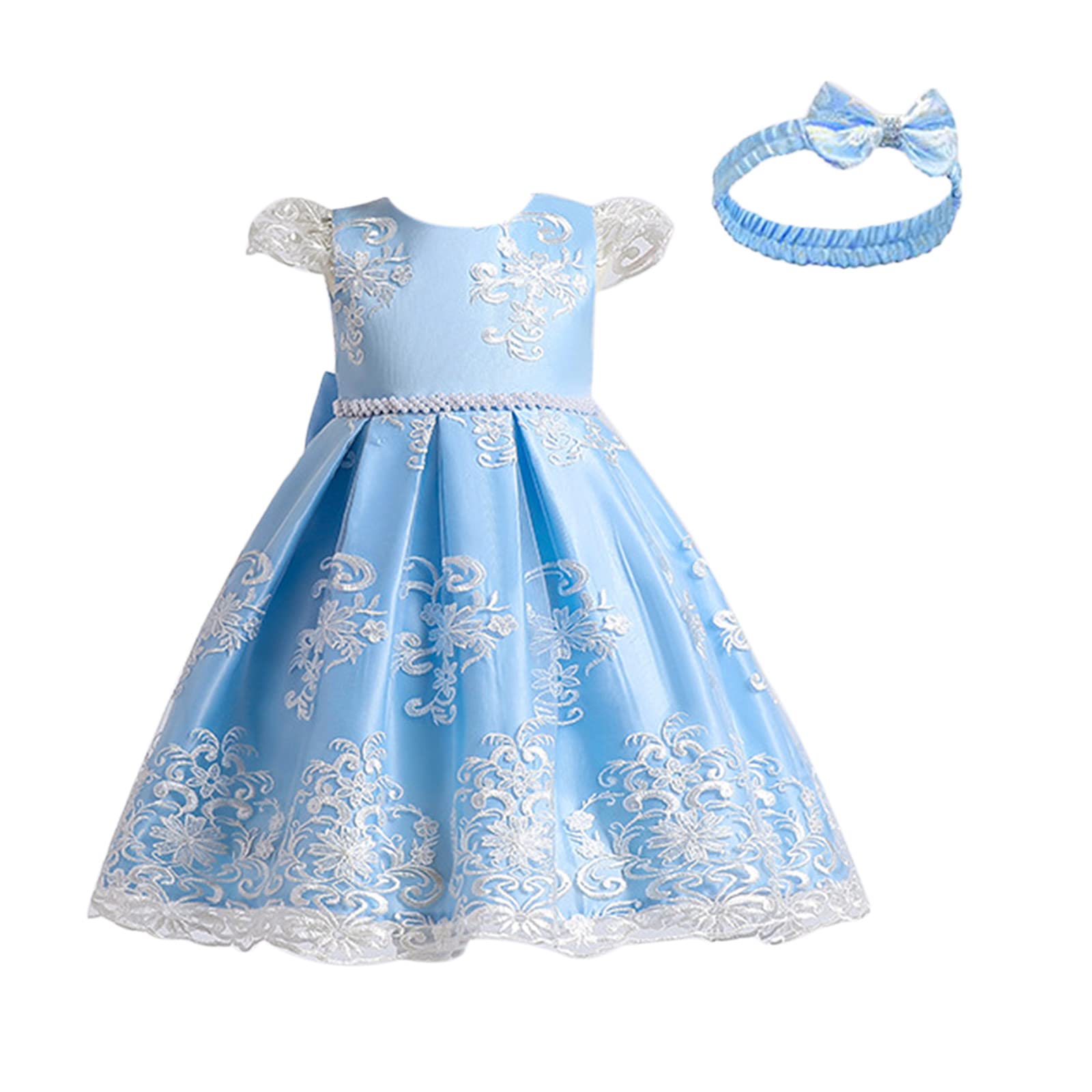 **Elegant Baby Girl Big Bow Lace Puffy Dress - Mesh Princess Flower Dress for Birthday, Wedding & Party (Blue, 6-7 Years) | Perfect for Special Occasions & Photo Shoots**