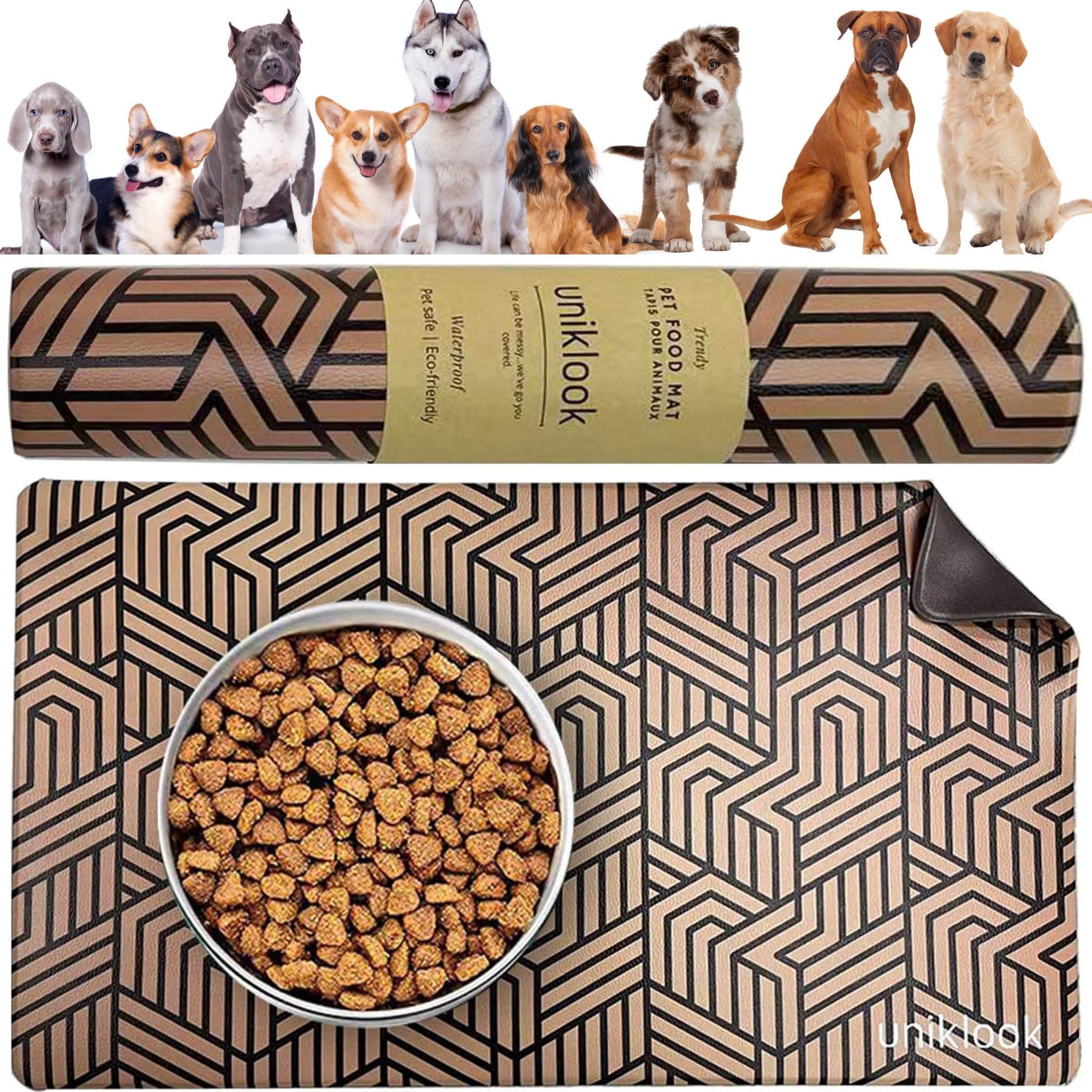 Non-Slip Waterproof Dog Food Mat - Durable Pet Feeding Mat for Bowls, Food & Water - Easy Clean Dog Bowl Mat for Indoor & Outdoor Use - Perfect for Messy Eaters & Spill Prevention - UnikLook