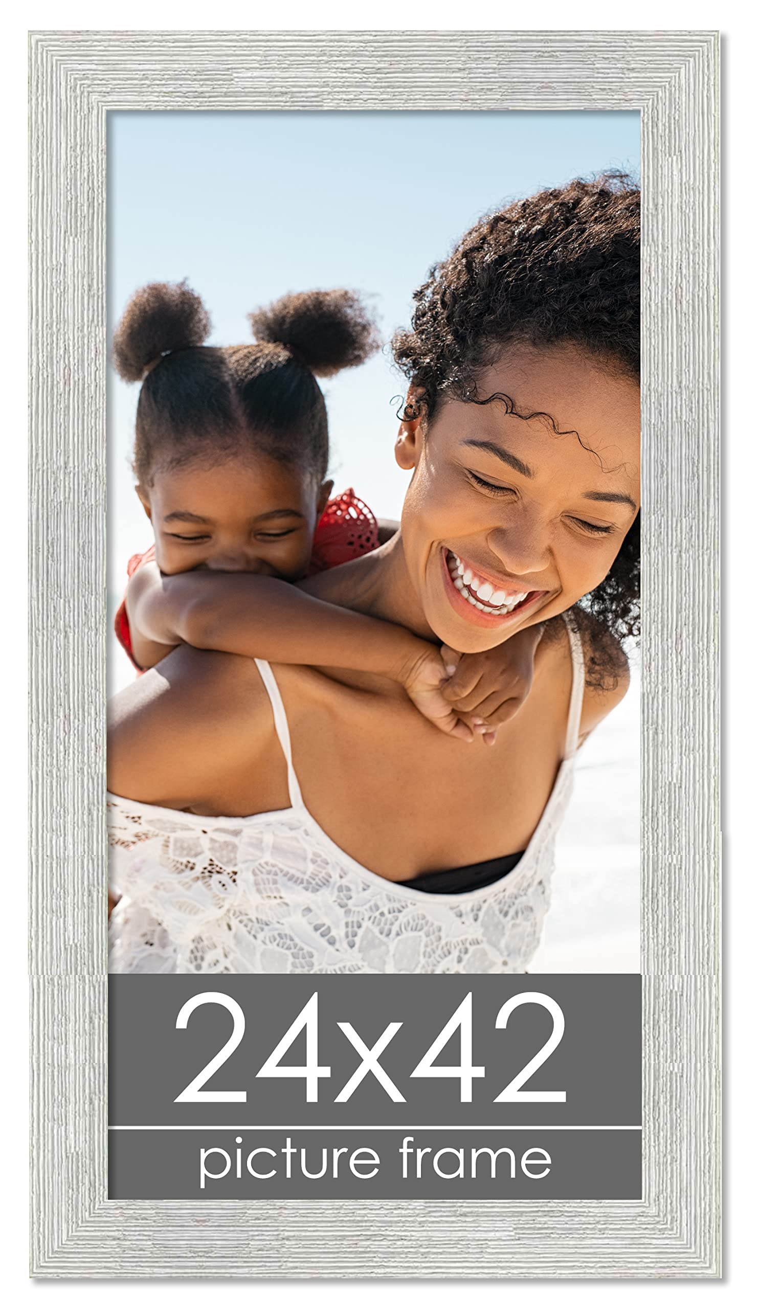 24x42 White Wash Distressed Wood Picture Frame - Solid Aged Washed Wood Photo Frame with UV Acrylic, Foam Backing & Hanging Hardware - Perfect for Posters, Art Prints & Home Decor (24 x 42 Inches)