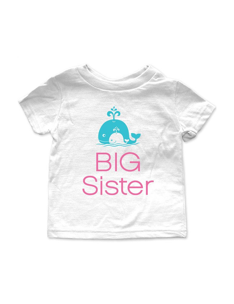 Big Sister Whales Design No. 2 - Cute Pregnancy Announcement Toddler T-Shirt for Baby Girls | Gender Reveal & Sibling Gift Idea