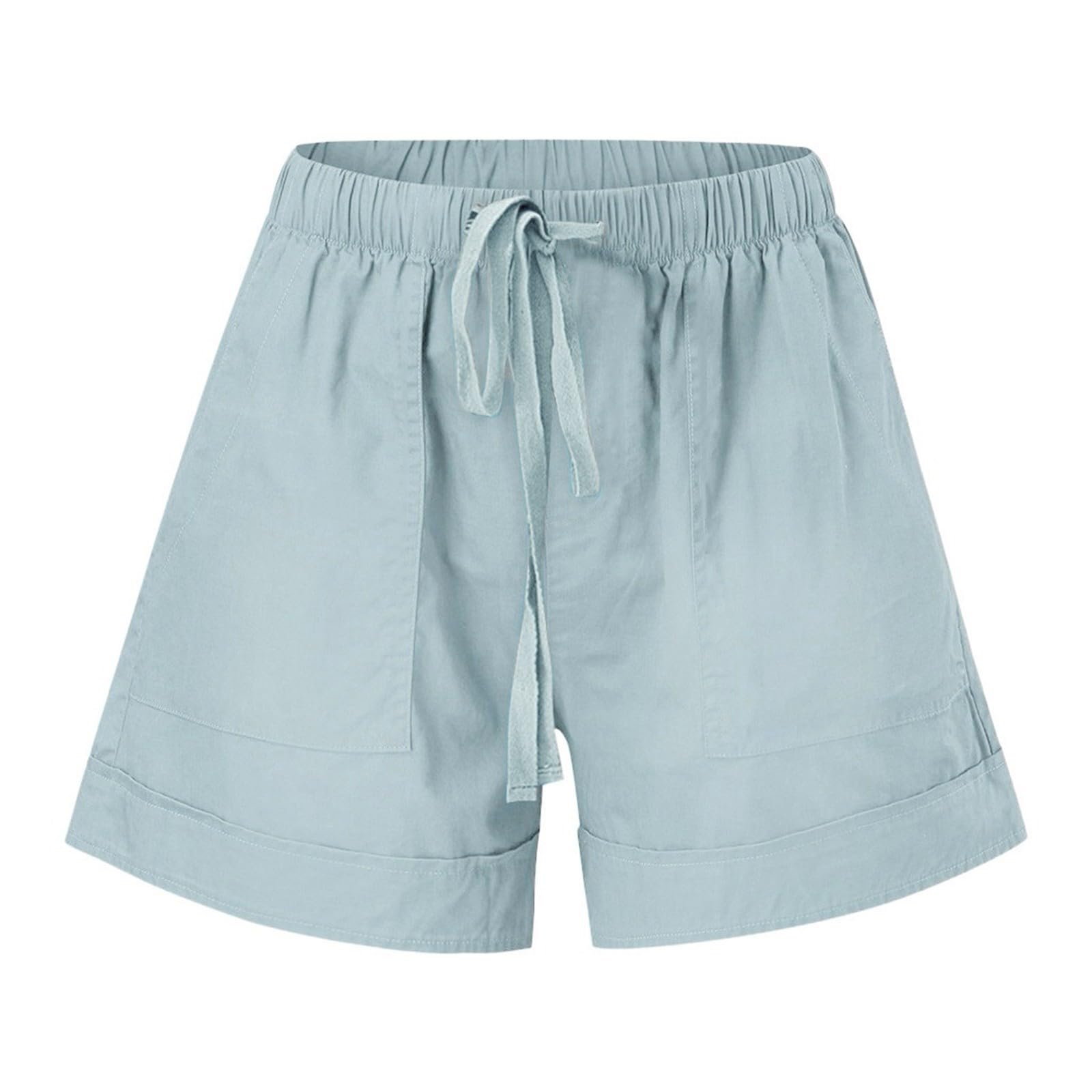 **Men's Elastic Waist Drawstring Cotton Shorts with Pockets - Comfortable Casual & Beach Wear for Summer, Travel, and Outdoor Activities**