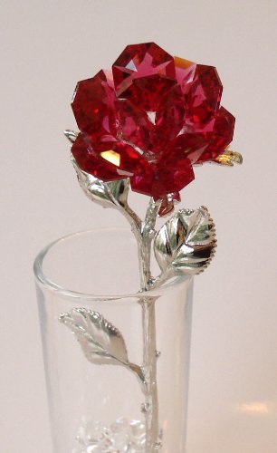 Elegant Red Crystal Rose in Glass Vase - Perfect for Home Decor, Wedding Centerpieces & Romantic Gifts