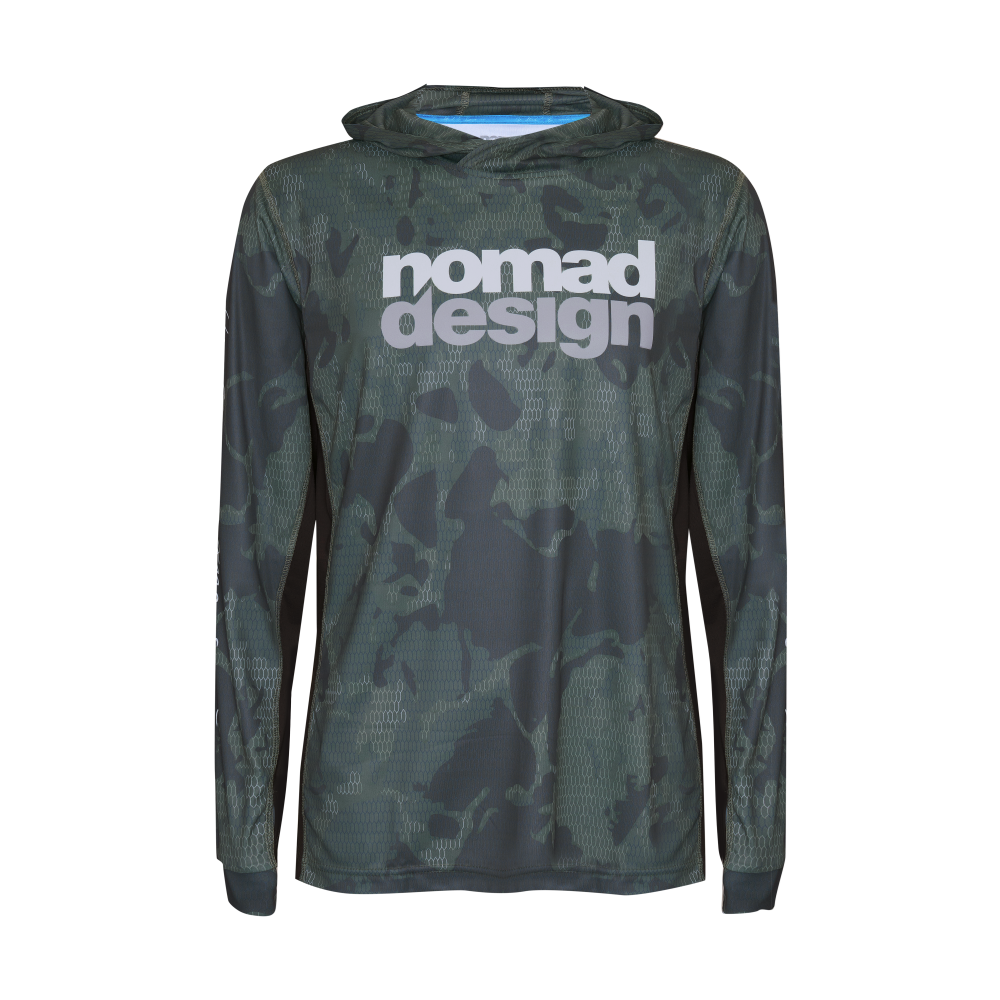 Men's Hooded Tech Fishing Shirt - UPF 50+ Sun Protection, Quick-Dry & Breathable - Forest Camouflage Design for Outdoor Activities, Hiking, and Camping