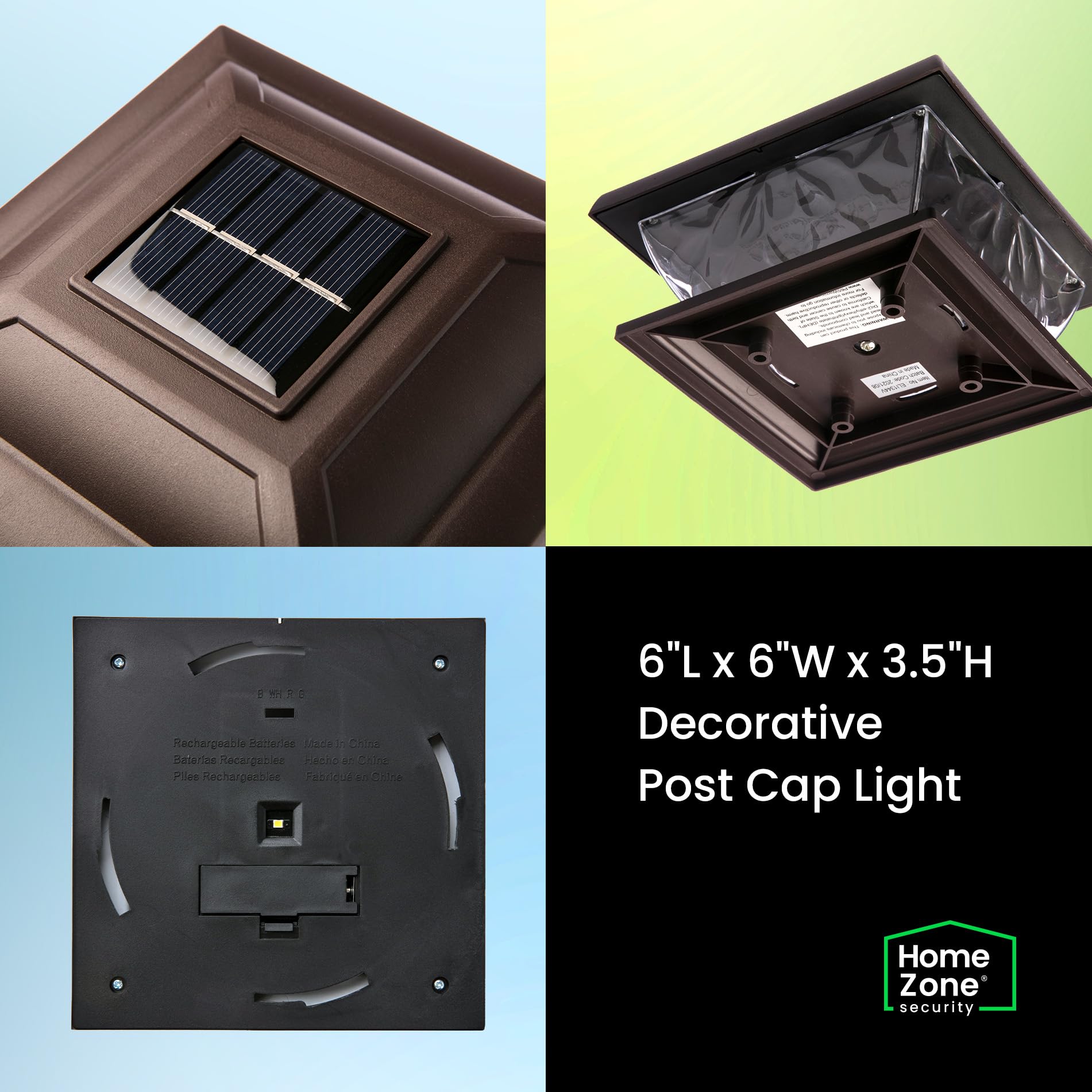 Home Zone Living Solar Post Cap Lights - Energy-Efficient LED Outdoor Lighting for 4-6 Inch Posts, Weatherproof Bronze Finish (2-Pack) - Perfect for Garden Fence, Deck, Patio & Pathway Illumination