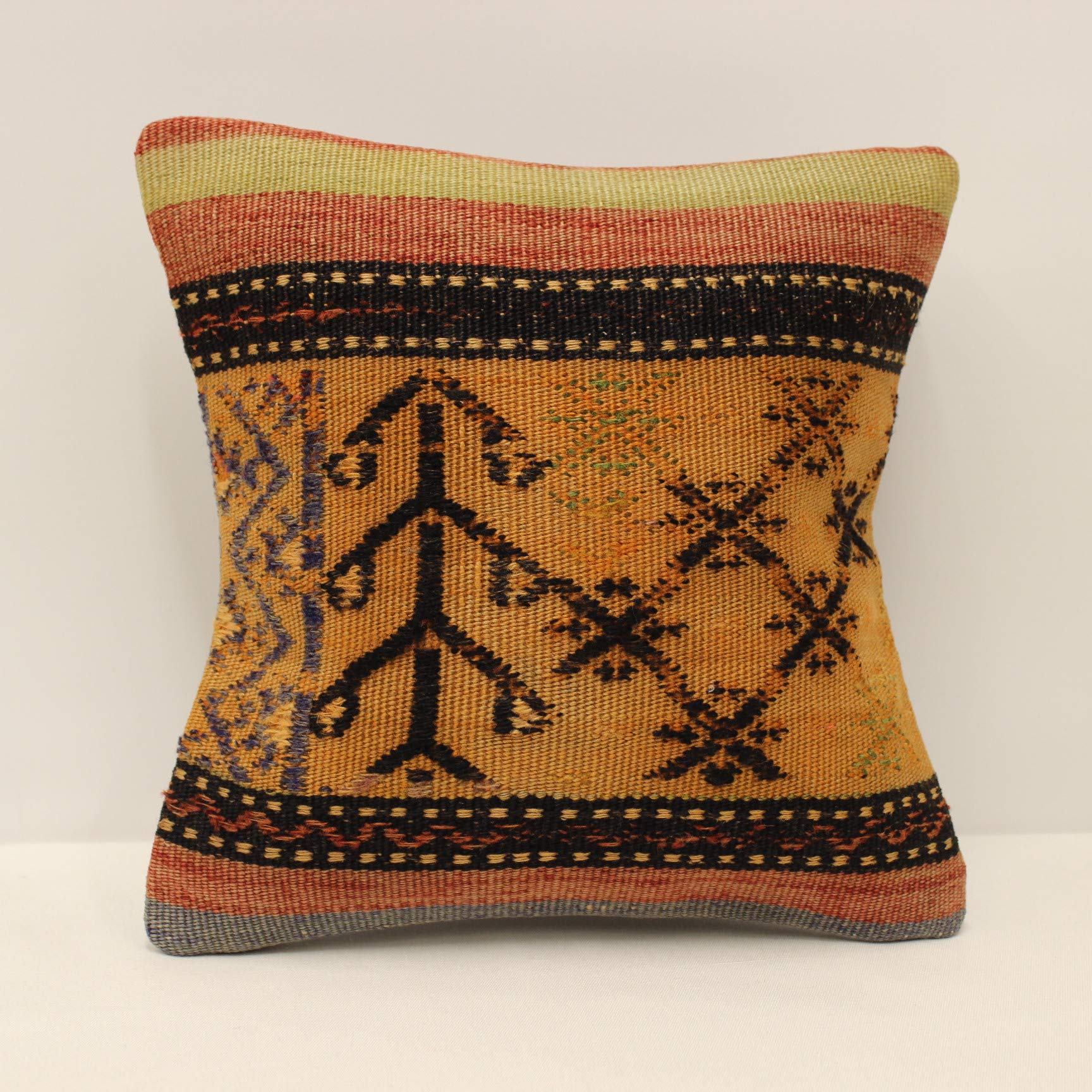 12x12 Inch Kilim Pillow (30x30 cm) - Boho Decorative Throw Pillow for Couch, Sofa & Bed - Vintage Ethnic Kilim Cushion for Home Decor & Interior Design