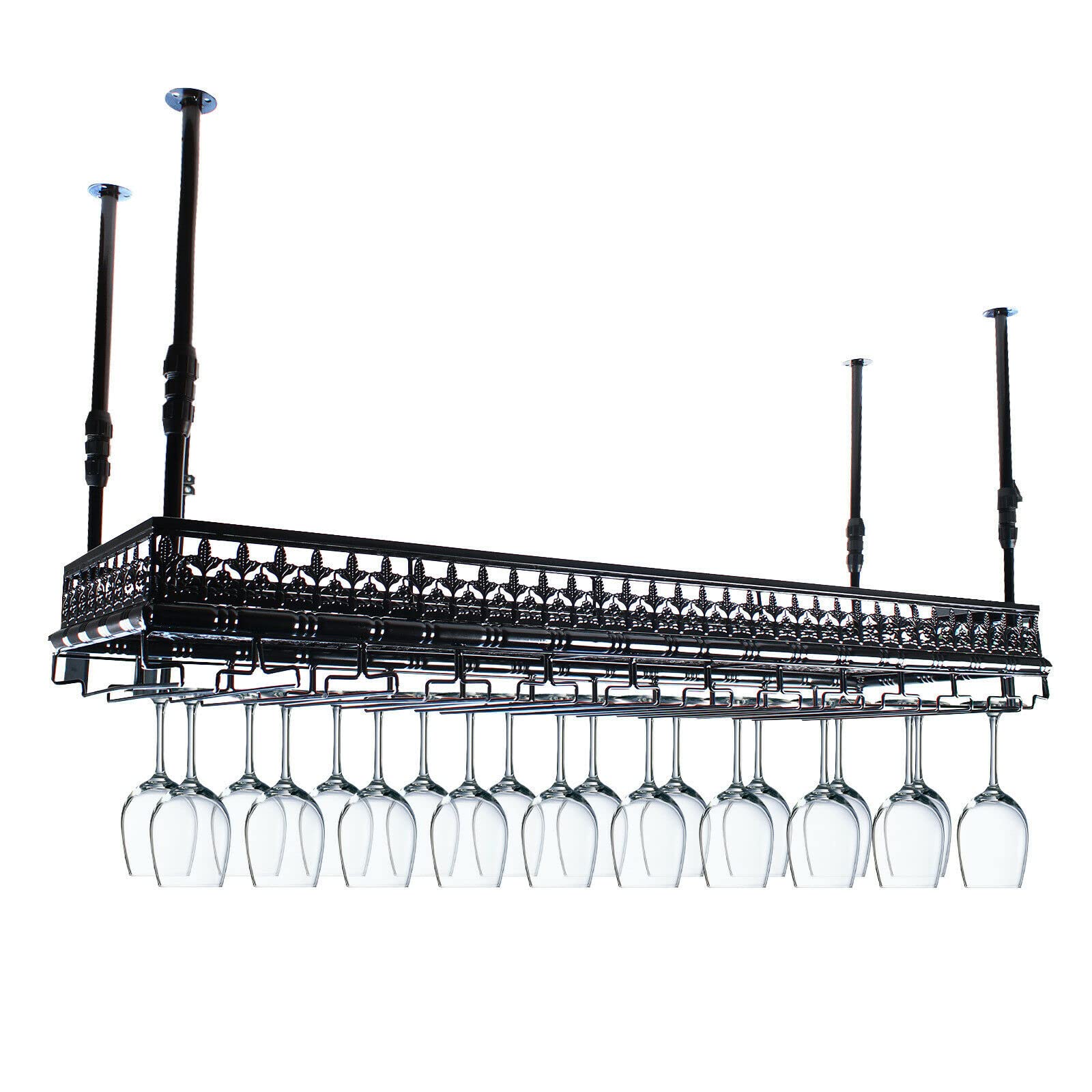 Vintage 48-Bottle Stemware Hanging Rack - Ceiling Mount Wine Glass Holder for Bars, Kitchens & Restaurants | Upside-Down Goblet Storage Solution for Wine Enthusiasts & Commercial Use