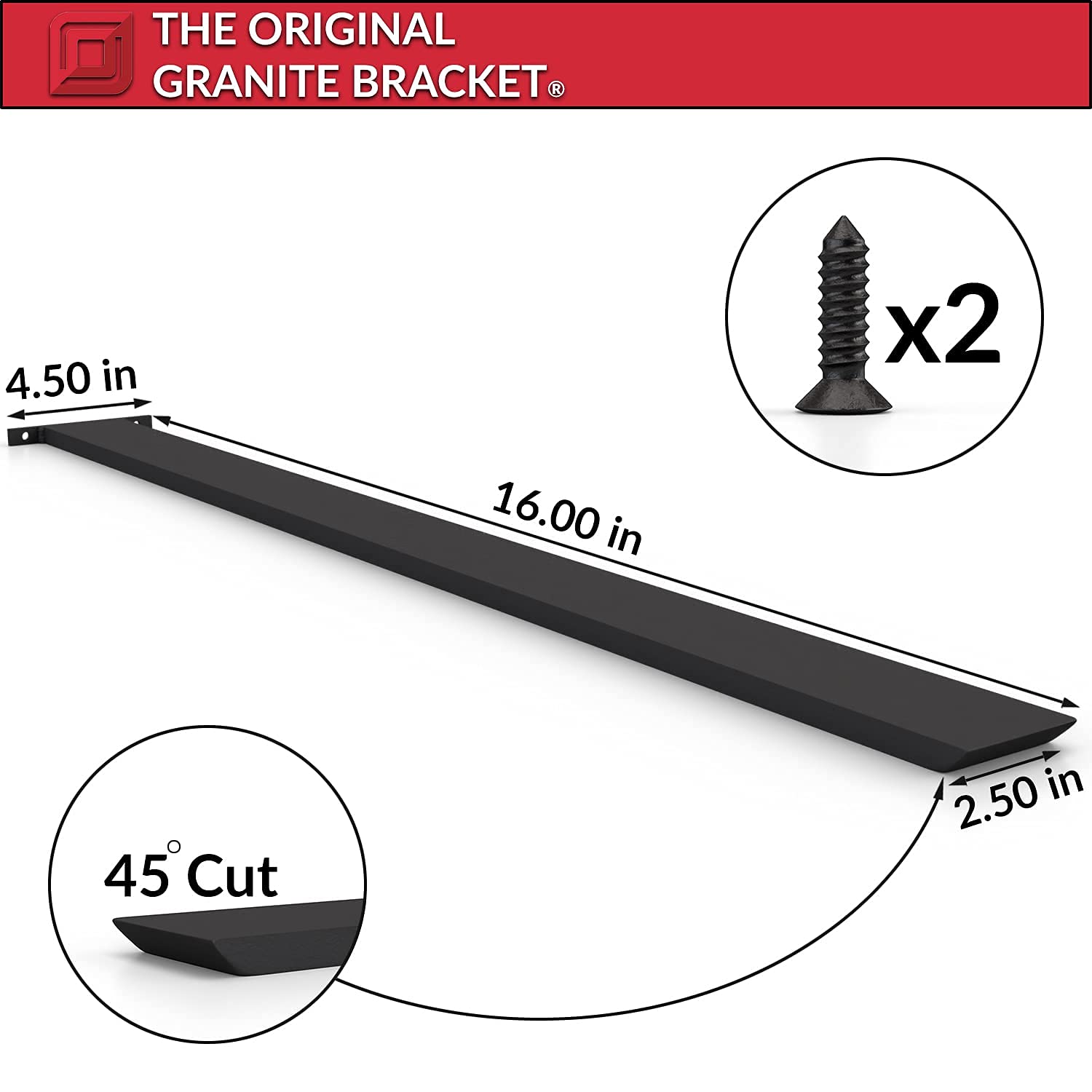 Heavy Duty 16-Inch Steel Hidden Island Support Bracket - 1 Count Straight Countertop Bracket for DIY Kitchen Islands & Granite Countertops | Original Granite Bracket for Sturdy Cabinet & Bar Support