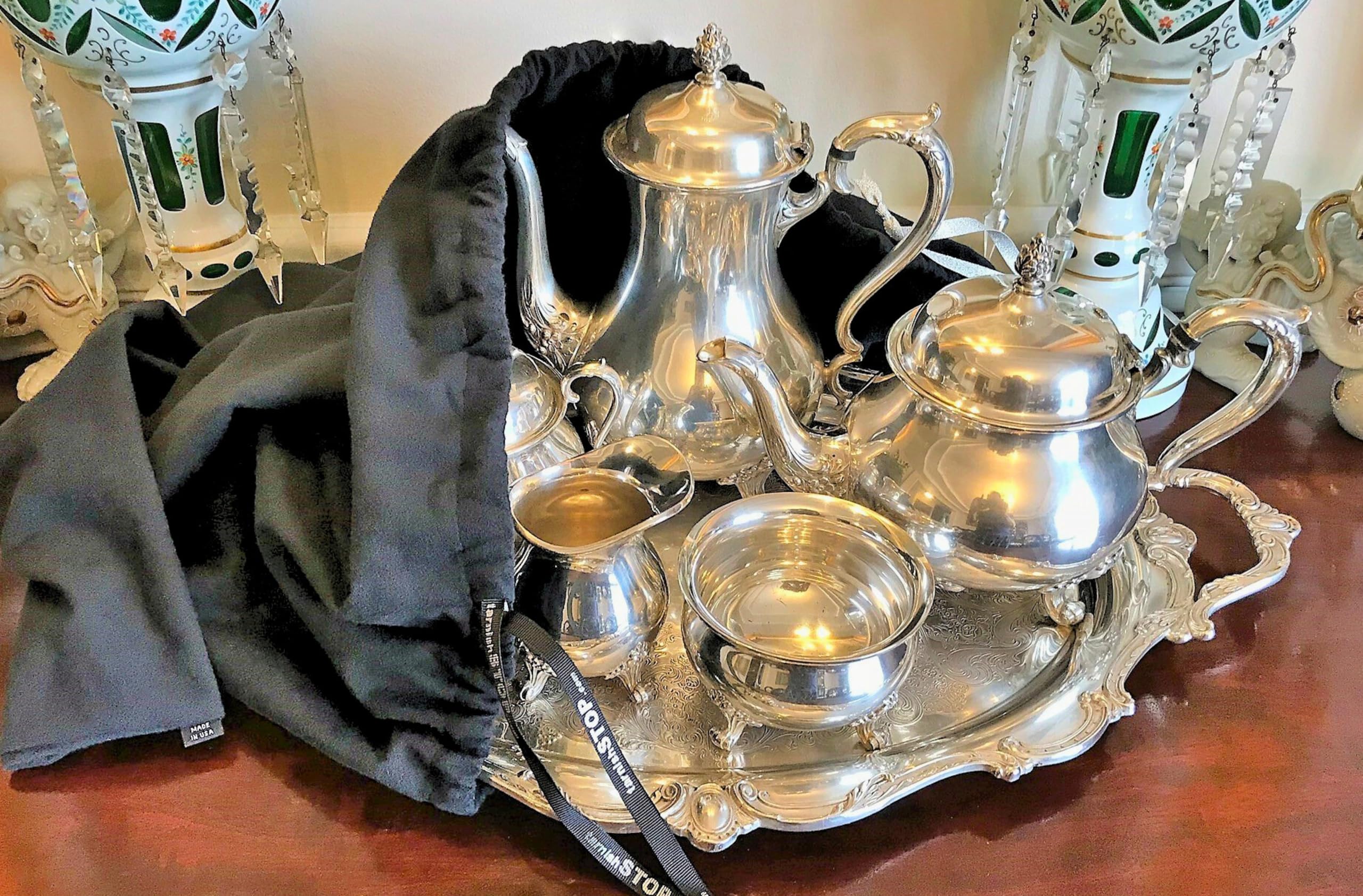 Anti-Tarnish Silver Storage & Polishing Kit - 3 USA-Made Prevention Cloth Bags (Small/Medium/Large) + 1 Gigantic Polishing Cloth for Sterling Silver & Silverplate - Jewelry Cleaning & Protection for Necklaces, Rings & Tableware