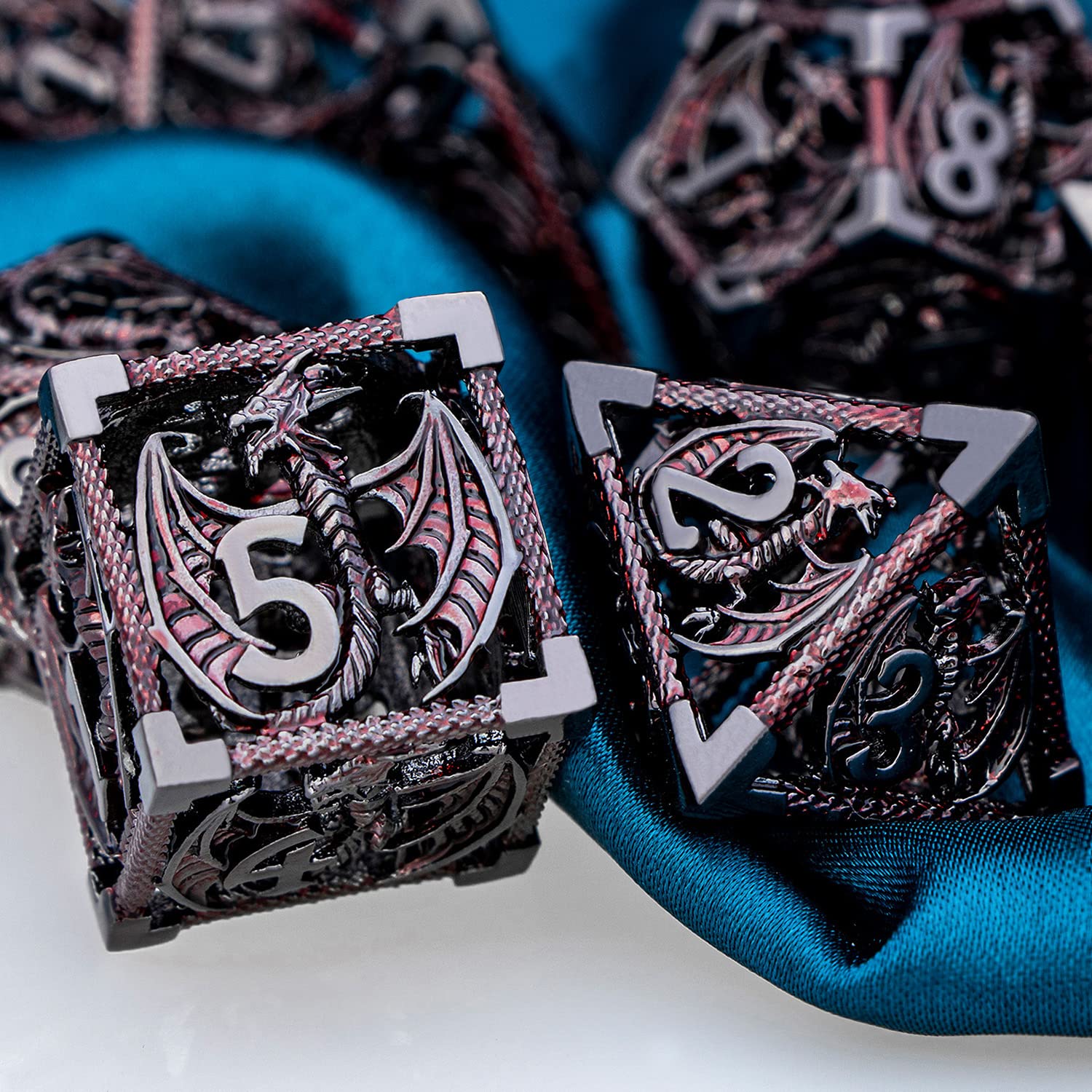 ARUOHHA Hollow Metal Dice Set for Dungeons and Dragons - Black & Red Polyhedral RPG Dice (D20, D12, D10, D8, D6, D4) with Gift Box - Perfect for Tabletop Gaming, D&D Campaigns, and Fantasy Role-Playing Games