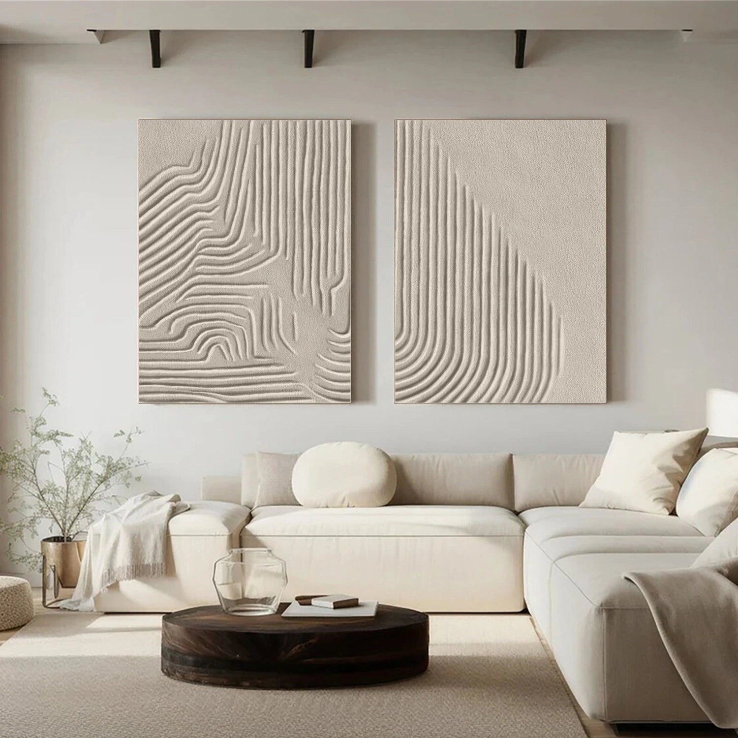 Abstract Beige & Brown Wall Art Set of 2 - Modern Canvas Paintings for Living Room, Bedroom & Office Decor #BB147
