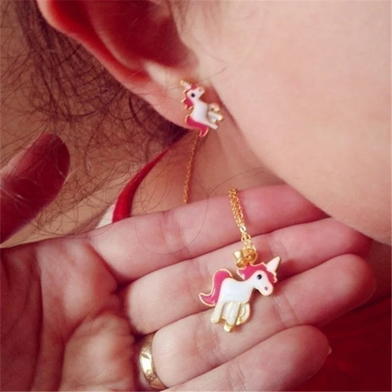 Unicorn Necklace and Earrings Set - Cute Fantasy Jewelry for Women & Girls - Perfect for Birthday Gifts, Cosplay, and Fairy-Themed Parties