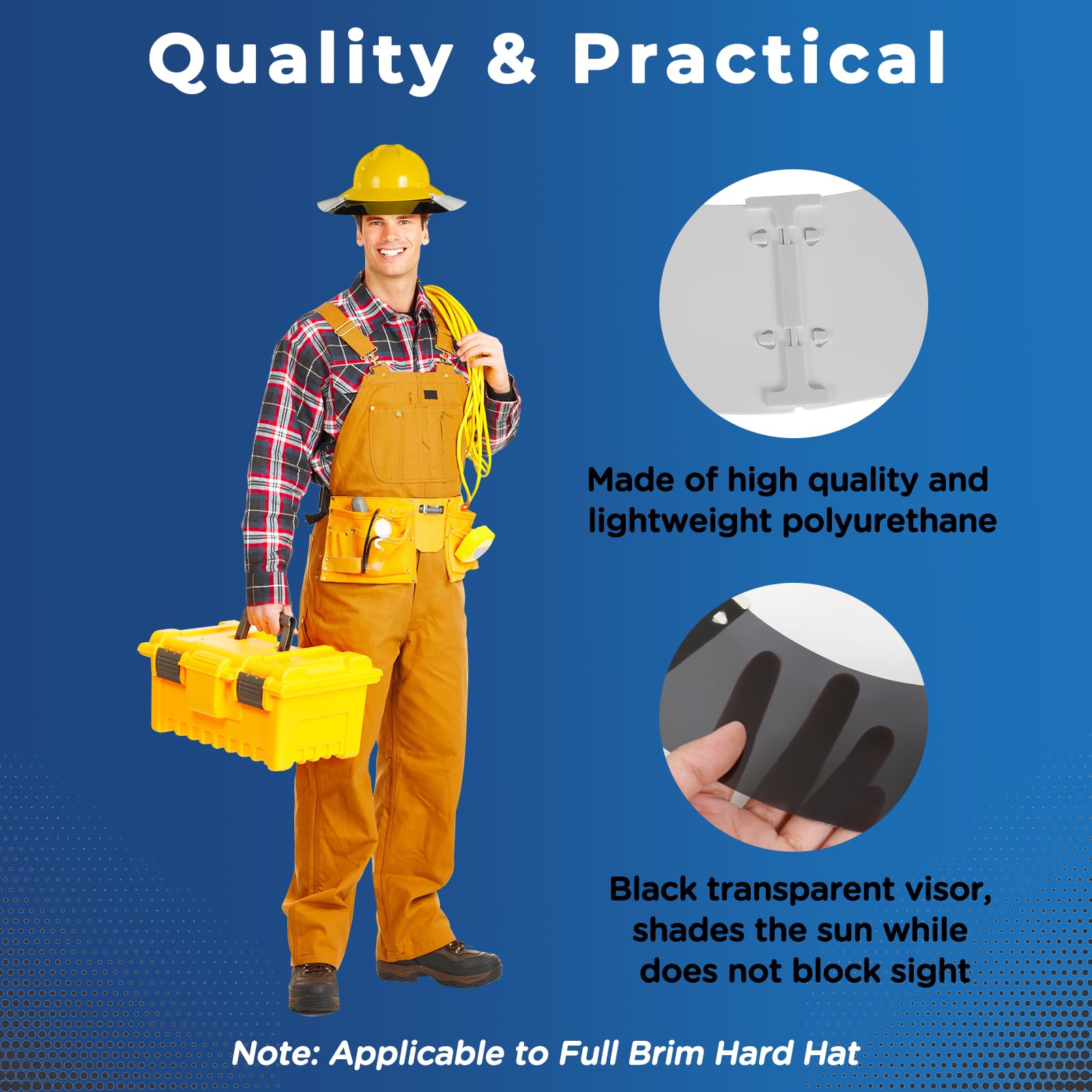 3 Sets Hard Hat Sun Shade - Full Brim Attachment for Standard Hard Hats | Reusable Sun Protection Visor & Brim Extender | Medium Size (L04231004) | Ideal for Construction, Landscaping & Outdoor Work