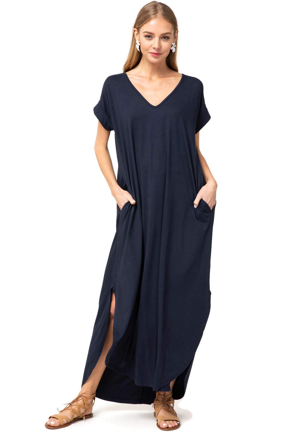 Entro Women's Maxi Dress - Flowy Long Summer Dress with Pockets, Casual Boho Beach Dress for Vacation, Party, and Everyday Wear