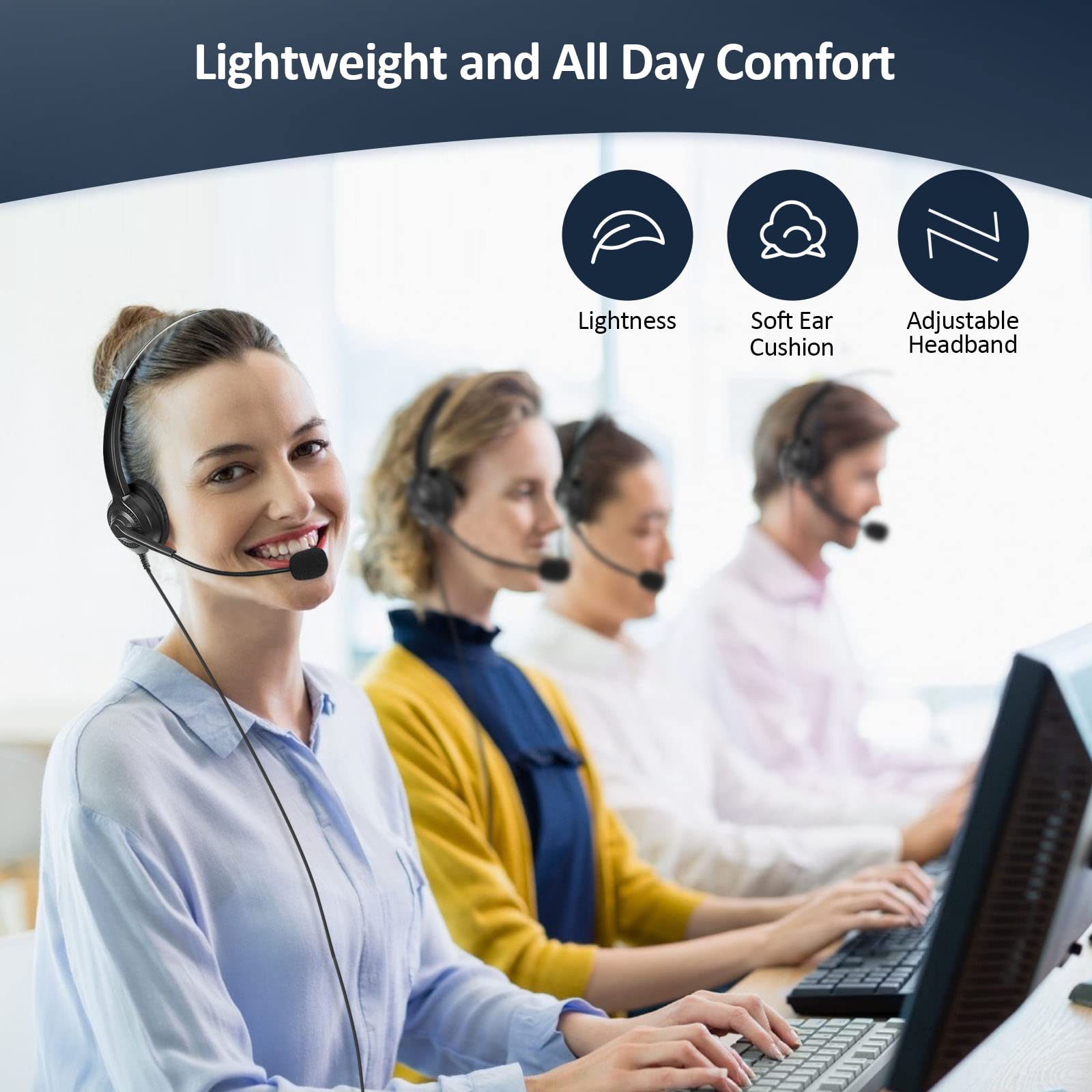 AGPtEK Corded Telephone with Headset & Dialpad for Home, Call Center & Office - Noise Cancelling Phone for Clear Calls | Ideal for Business, Customer Service & Remote Work