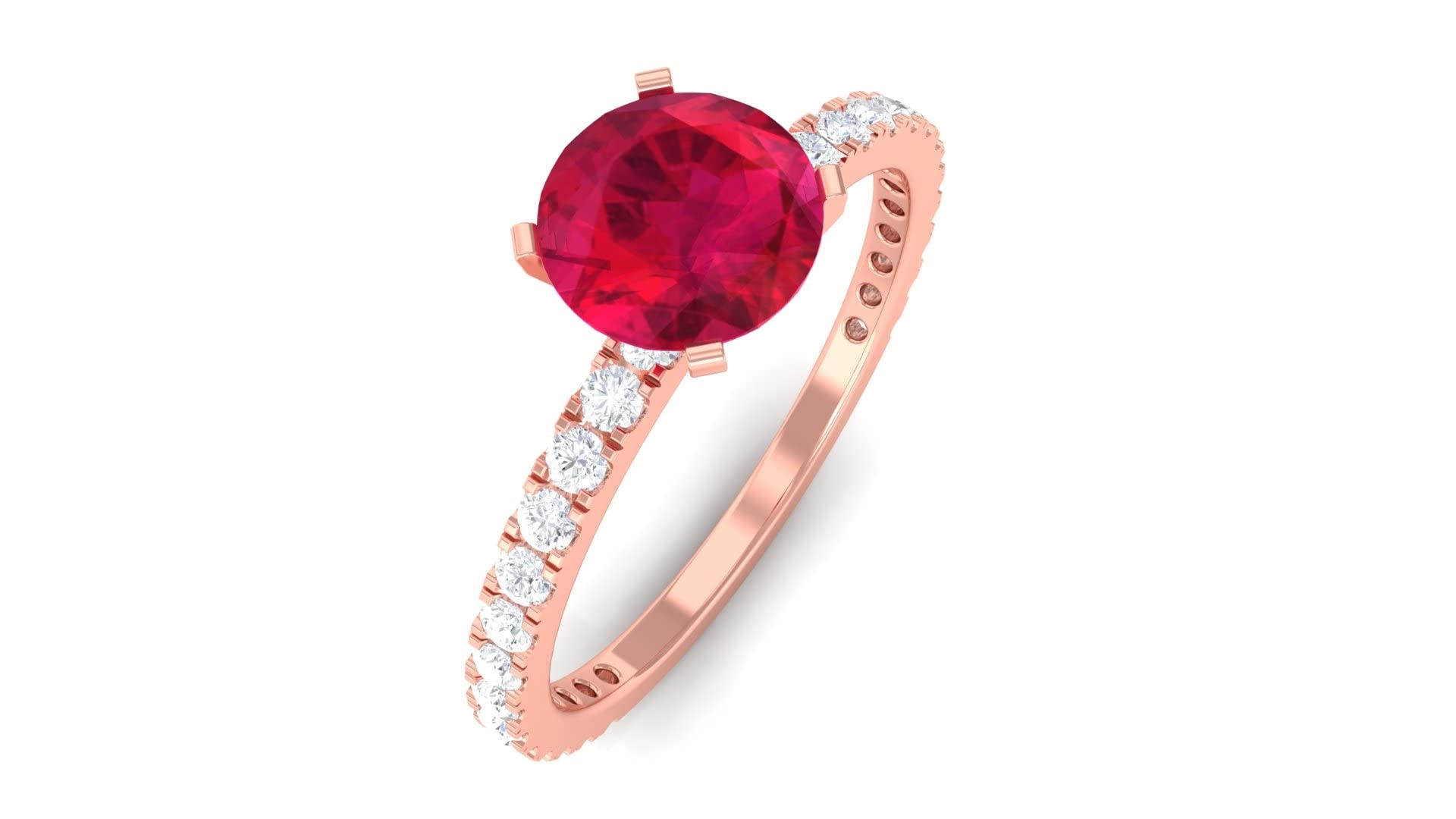 1.75 CT Lab-Created Ruby & Moissanite Engagement Ring in 14K Solid Gold - Round Cut Solitaire with Side Stones for Women, Wedding, Anniversary Gift (6mm)