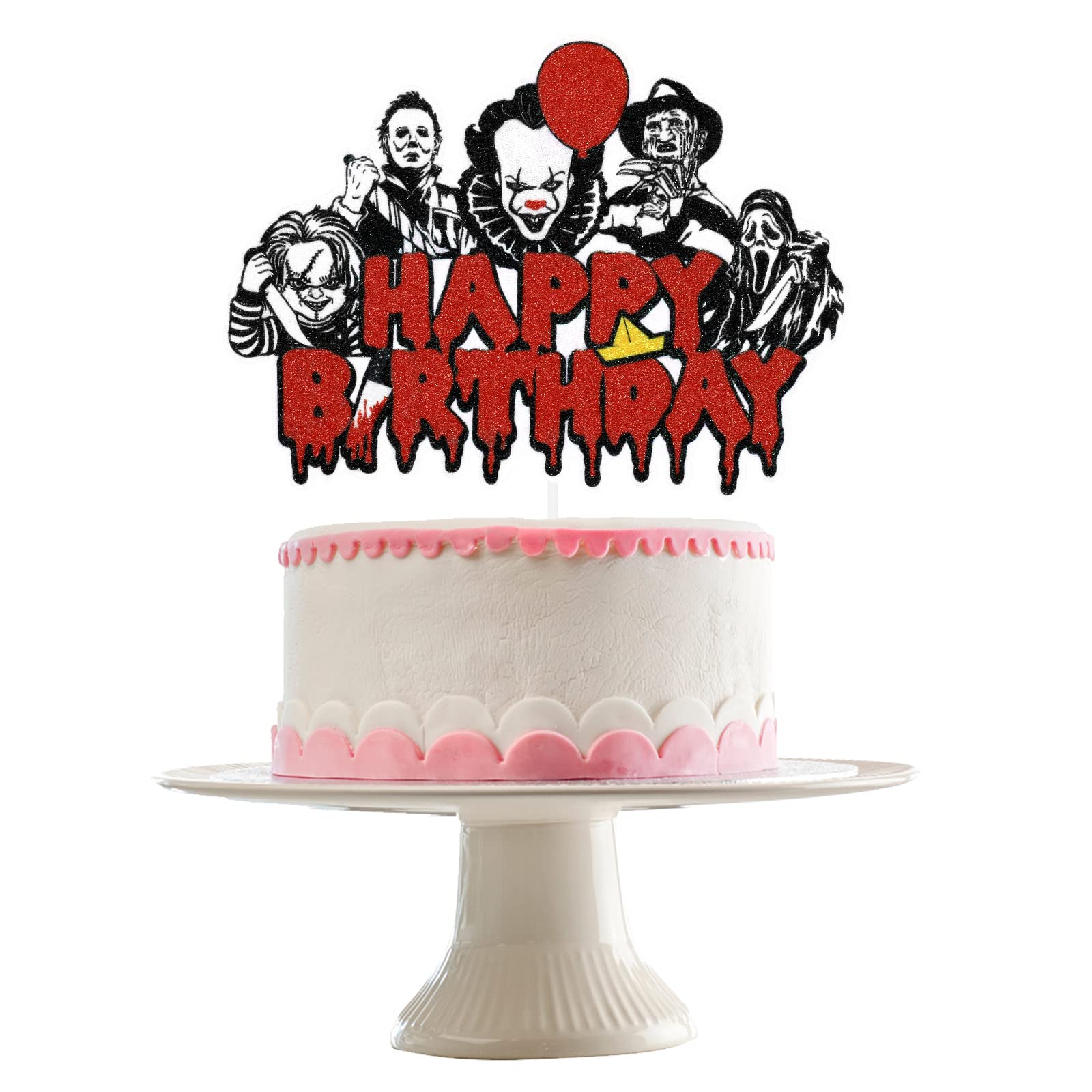 Scary Halloween Horror Birthday Cake Topper - Red Glitter Vampire Zombie Killer Decor for Horror Movie Themed Parties | Perfect for Halloween, Bloody Birthday & Horror Movie Night Celebrations