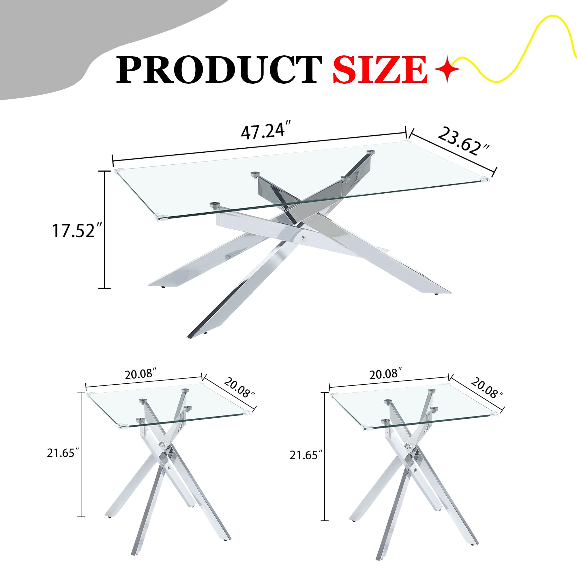 3-Piece Modern Glass Coffee Table Set - 47