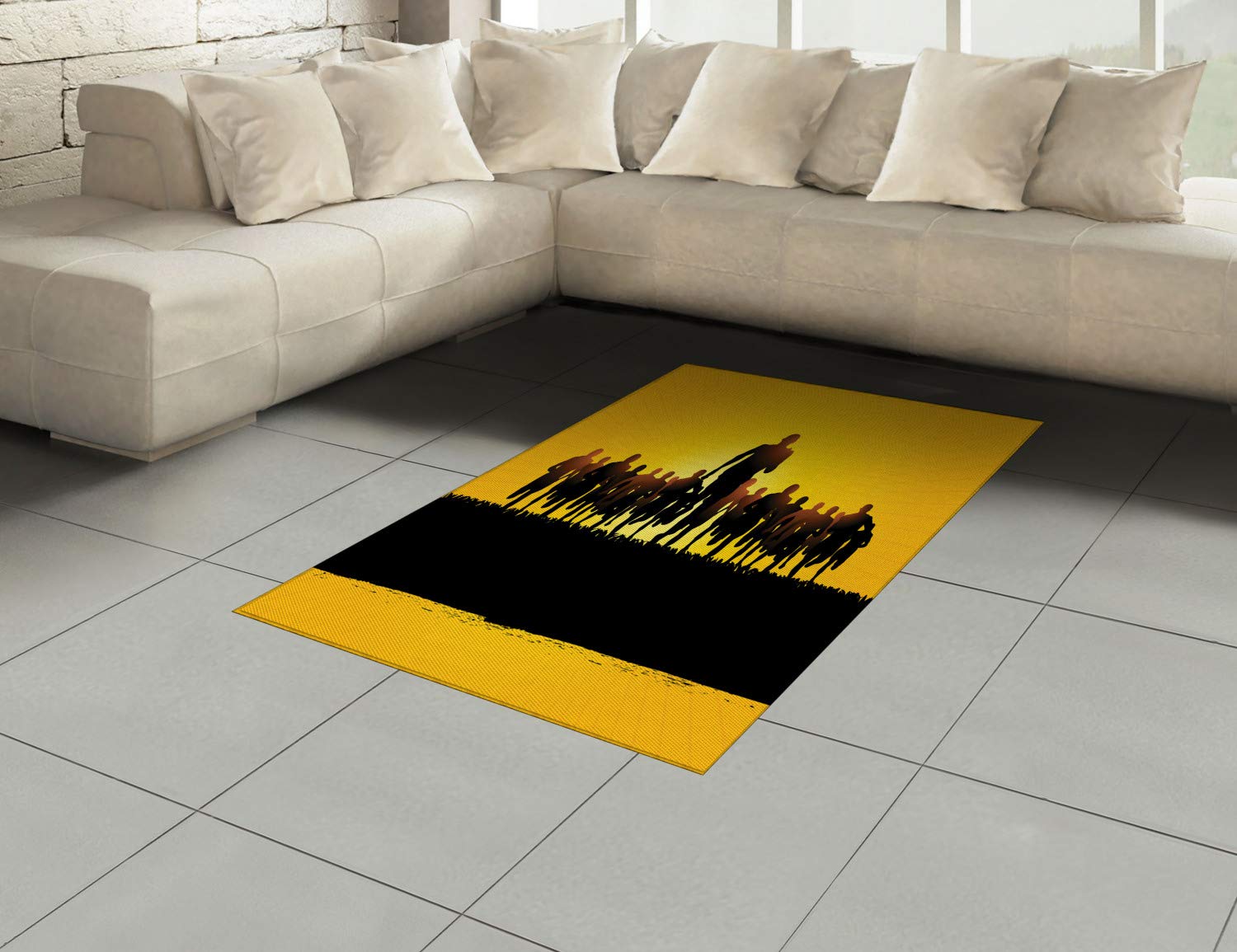 Ambesonne Running Area Rug - Marathon Runners Sunburst Design, Non-Slip Flat Woven Accent Rug 4'x5'7