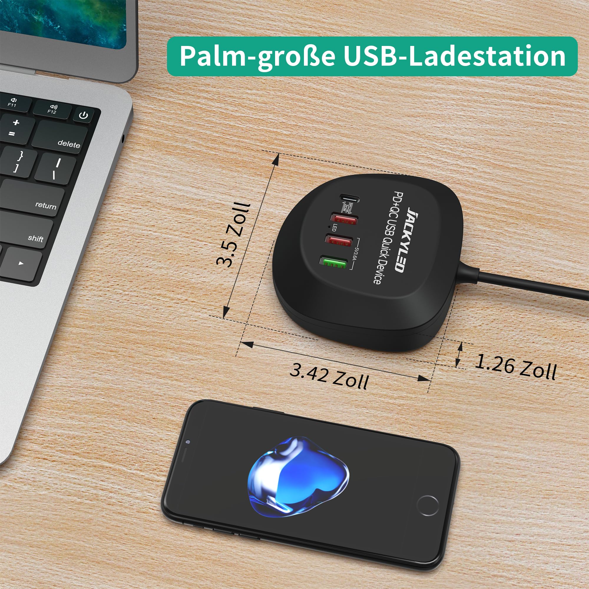 Fast USB Charger Hub 4-Port QC 3.0 - for iPhone iPad Galaxy - Home Office Travel