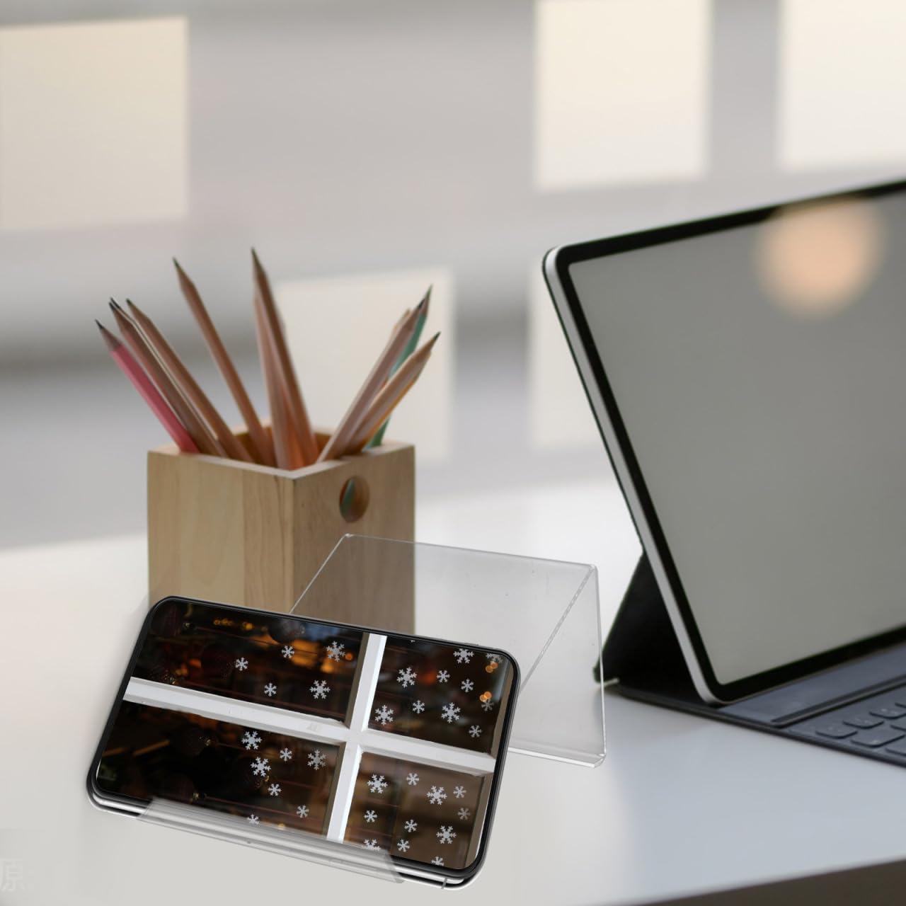 Acrylic Phone Stand Holder for iPhone, Android, Landline & Tablet - Adjustable Desktop Organizer for Office, Home, Kitchen, Bedroom (Perfect for Video Calls, Reading & Hands-Free Viewing)