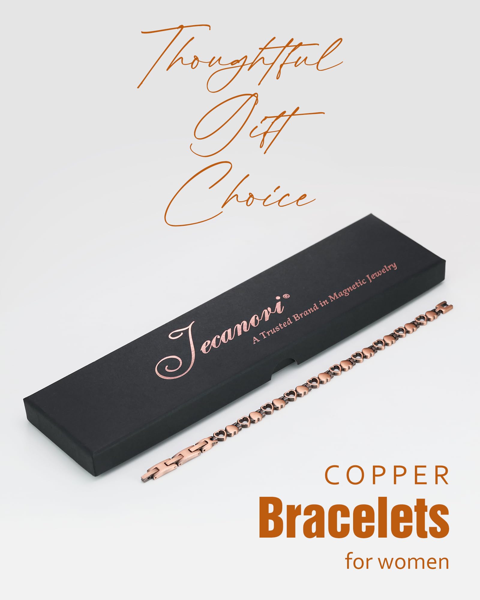 Jecanori Pure Copper Magnetic Bracelet & Ring Set for Women - Adjustable with Sizing Tool - Arthritis Pain Relief & Wellness Jewelry for Daily Wear