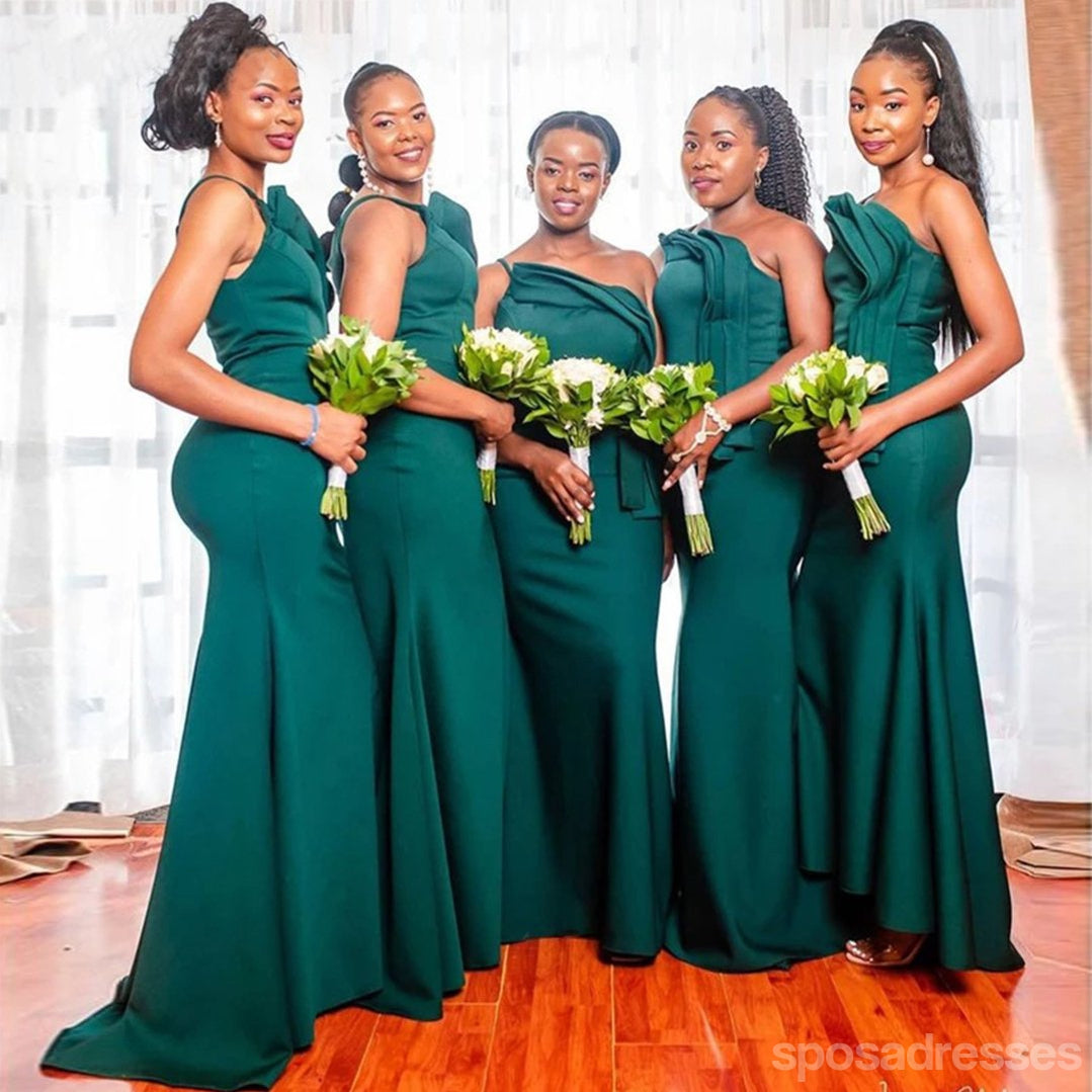 Emerald Green Mermaid One Shoulder Spaghetti Strap Long Bridesmaid Dress - Elegant Formal Gown for Weddings, Prom & Evening Events (Style WG1184)
