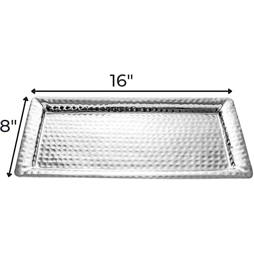 Monarch Abode 40308 Hand Hammered Metal Decorative Tray - 16 Inch Nickel Vanity Platter for Bathroom & Kitchen Counter Organization - Perfect for Jewelry Storage, Makeup Display, and Home Decor