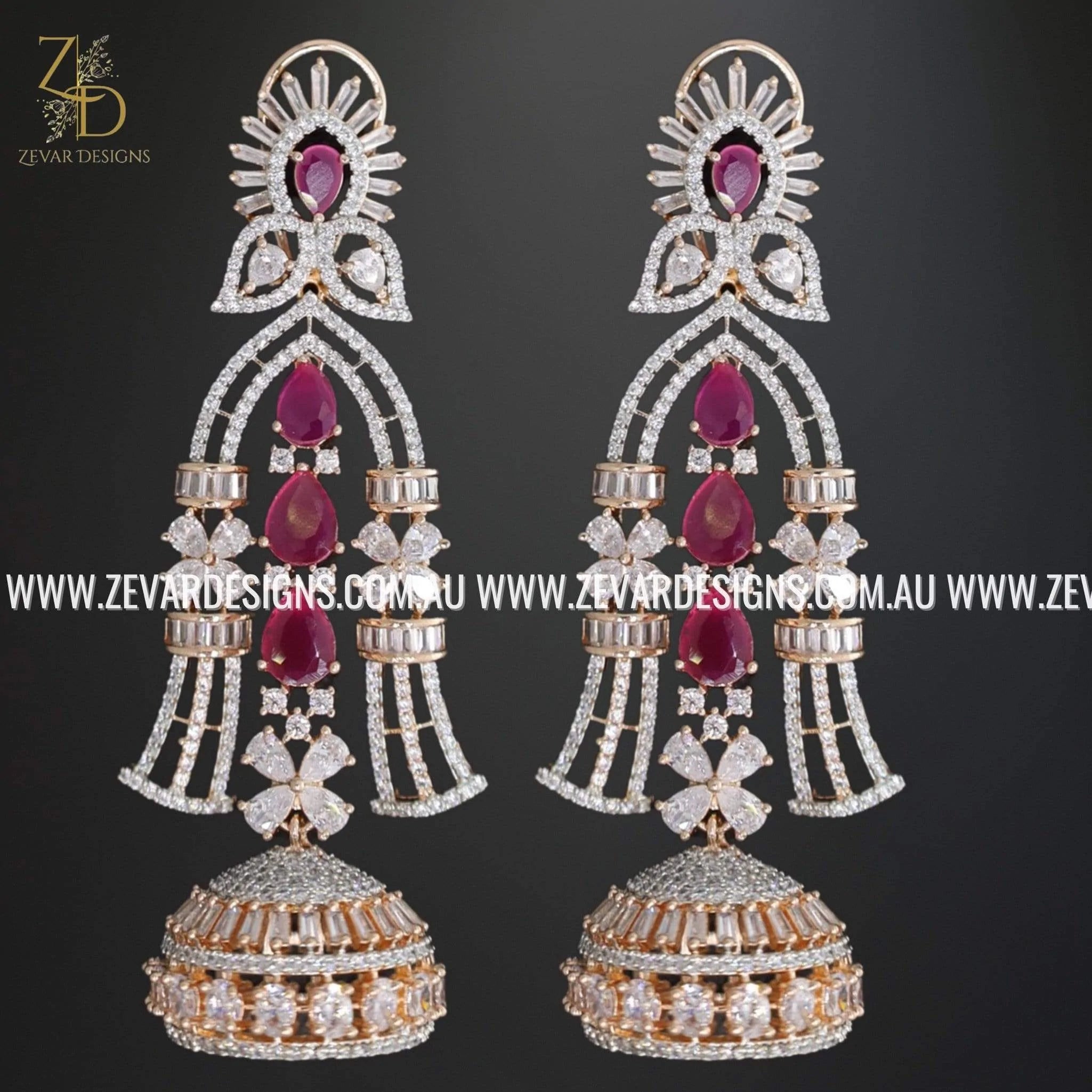 Zircon Statement Earrings - Elegant Gold & Ruby Jewelry for Women | Perfect for Parties, Weddings & Special Occasions