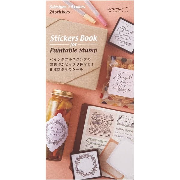 Midori DESIGNPHIL Paintable Stamp Sticker Book - DIY Creative Scrapbooking, Journaling & Card Making Supplies for Adults & Kids