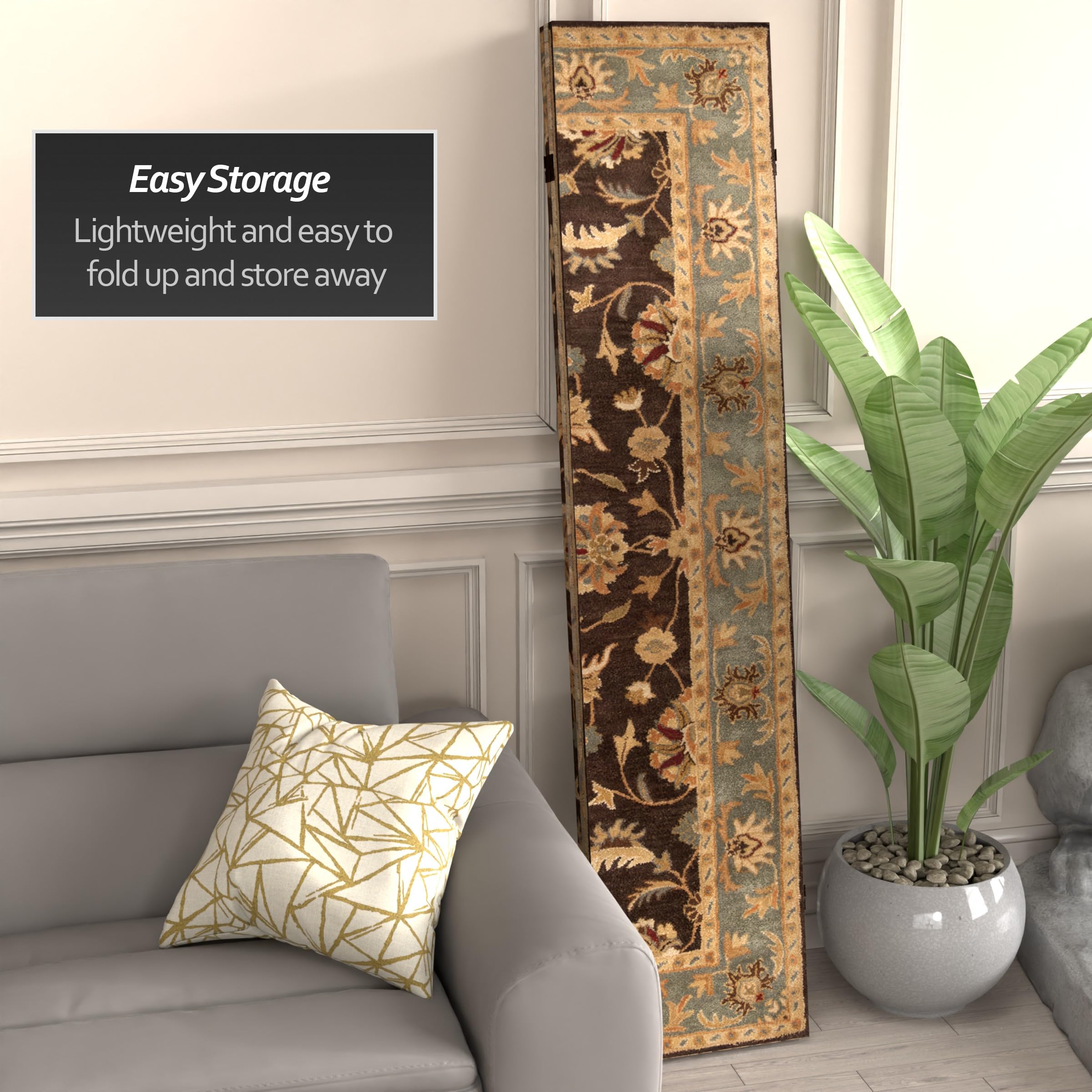 6 ft. Tall Red Lantern Double-Sided Persian Rug Canvas Room Divider - Beige Handmade Partition Screen for Living Room, Bedroom, and Office Decor