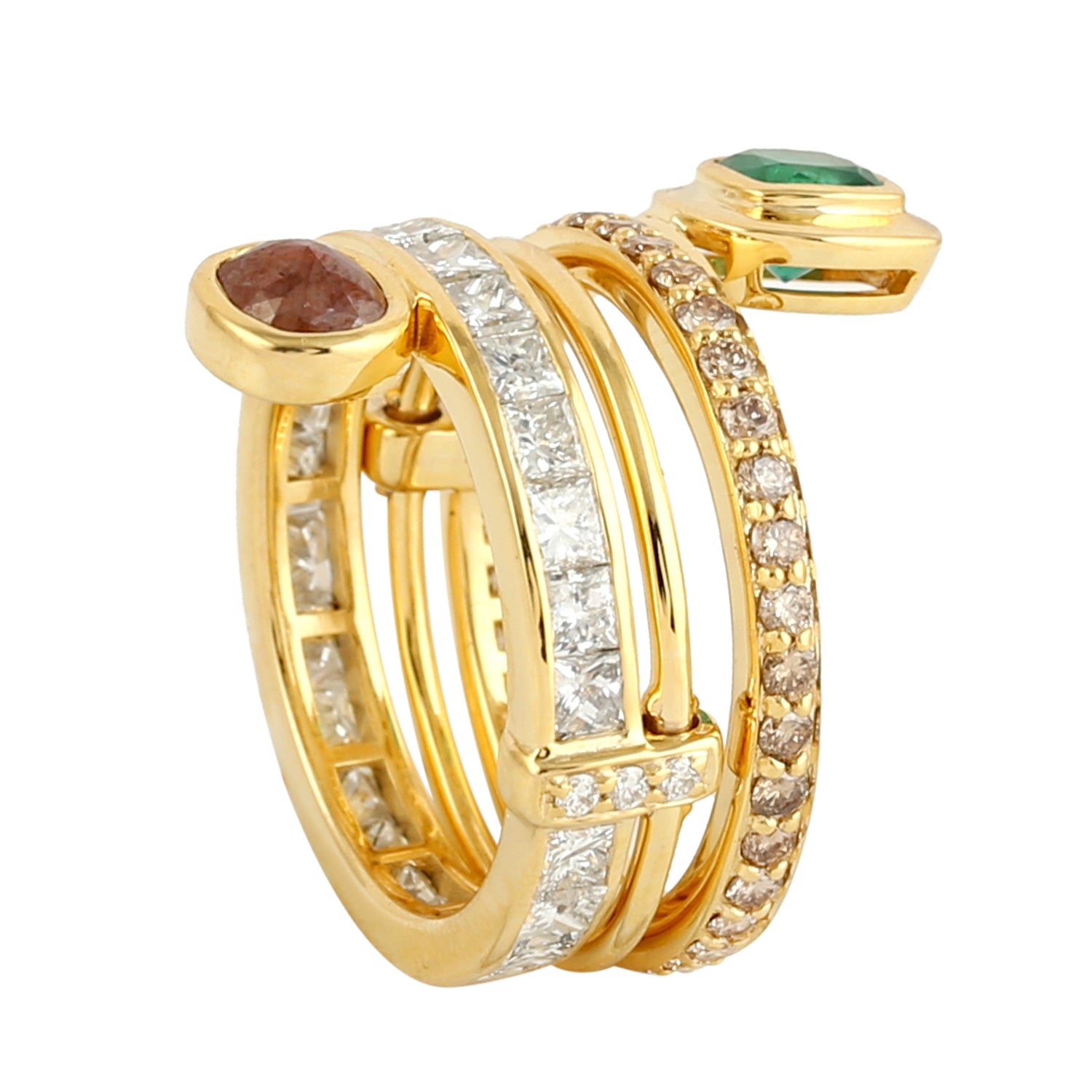 14K Yellow Gold Cushion Cut Emerald Ice Diamond Spiral Ring – Elegant Wedding, Engagement & Anniversary Jewelry Gift