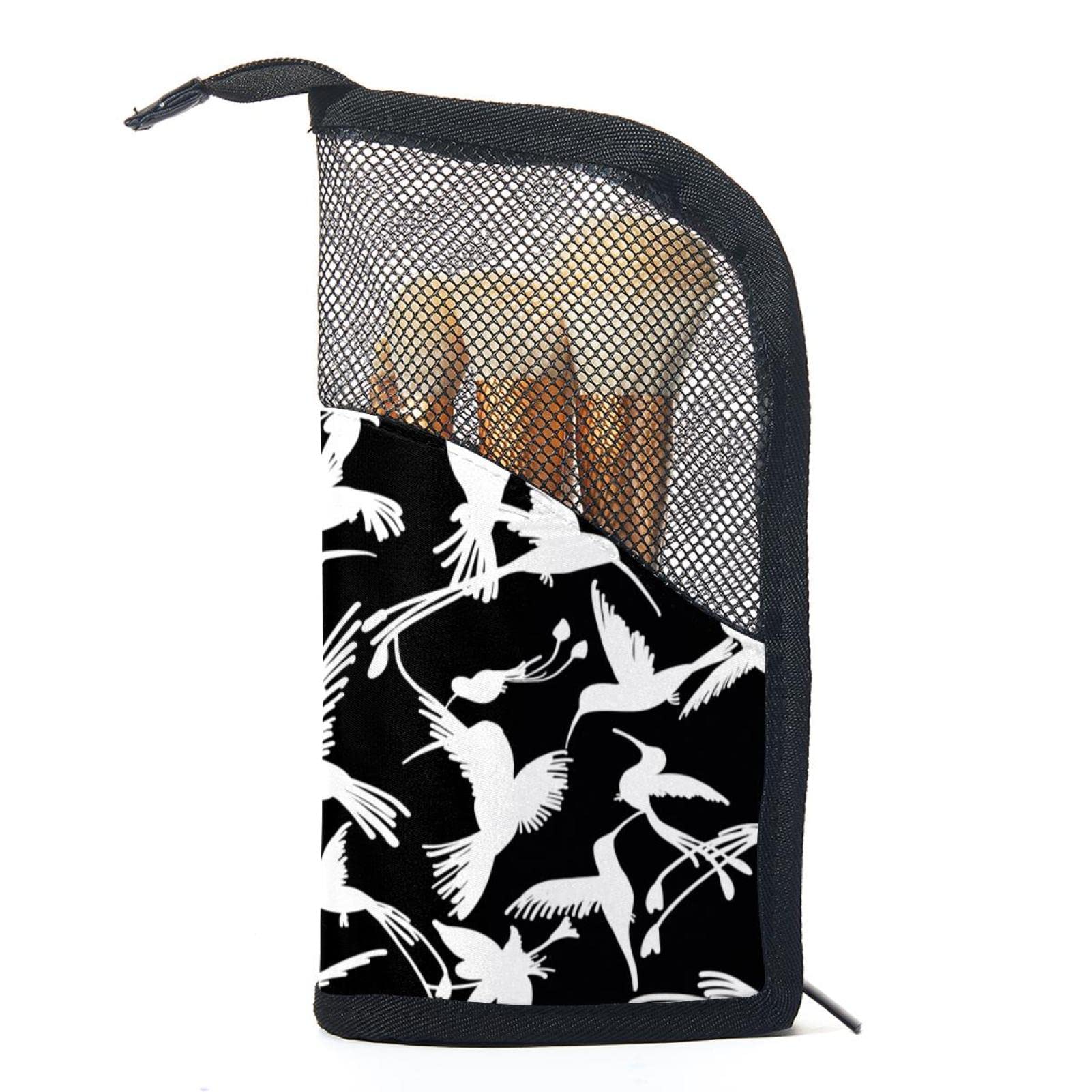 Premium 12-Slot Makeup Brush Organizer Bag - Black & White Bird Silhouette Design, Portable Travel Makeup Brush Holder Case for Professional Artists & Beauty Enthusiasts - Perfect for Home Vanity, Travel & Salon Use